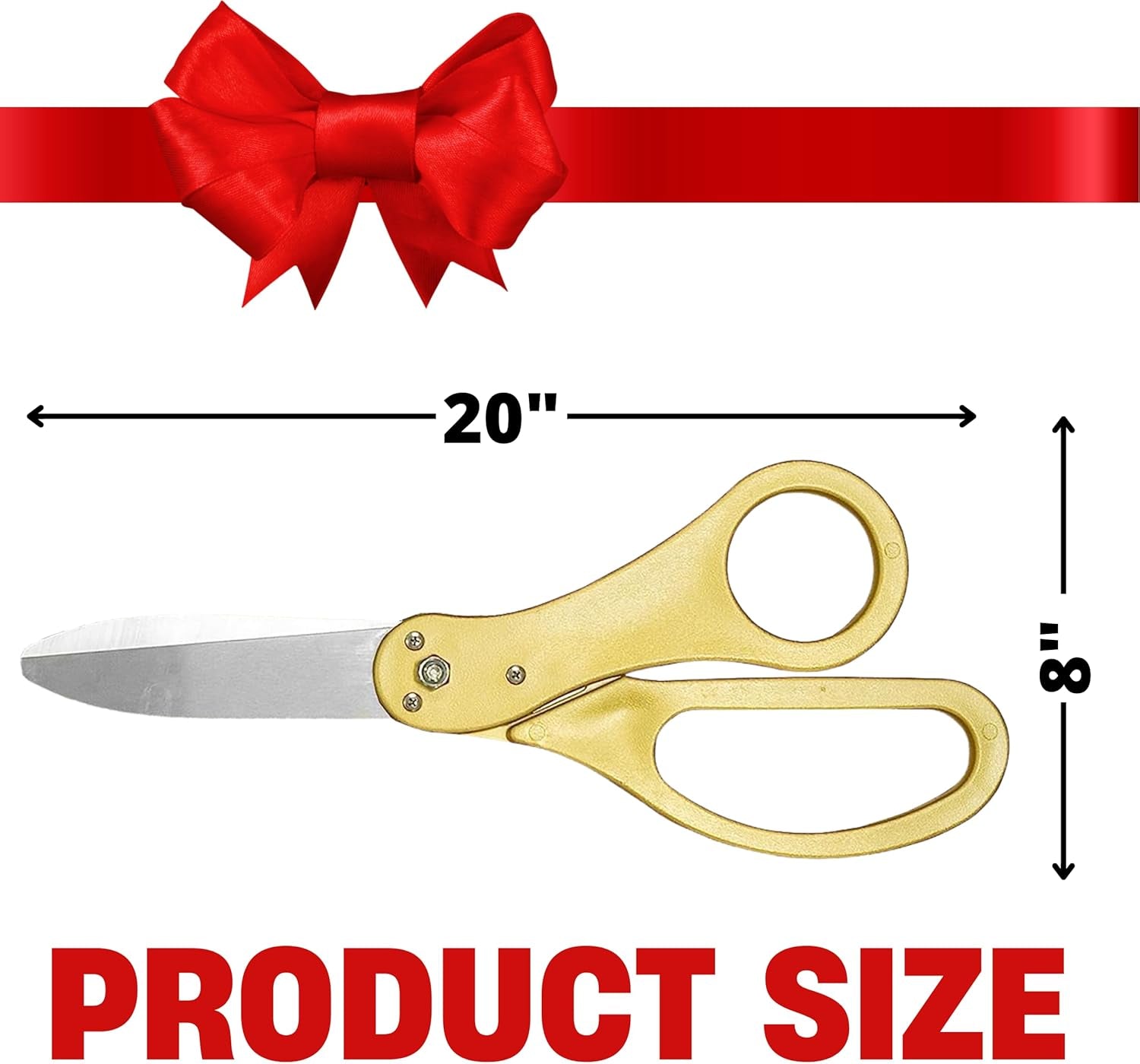 Gold Ribbon Cutting Ceremony Kit – 20 Inch Gold Giant Scissors Giants Ribbon Cutting Scissors with Red Ribbon Grand Opening Ribbon and Scissors for Special Events Inaugurations and Ceremonies