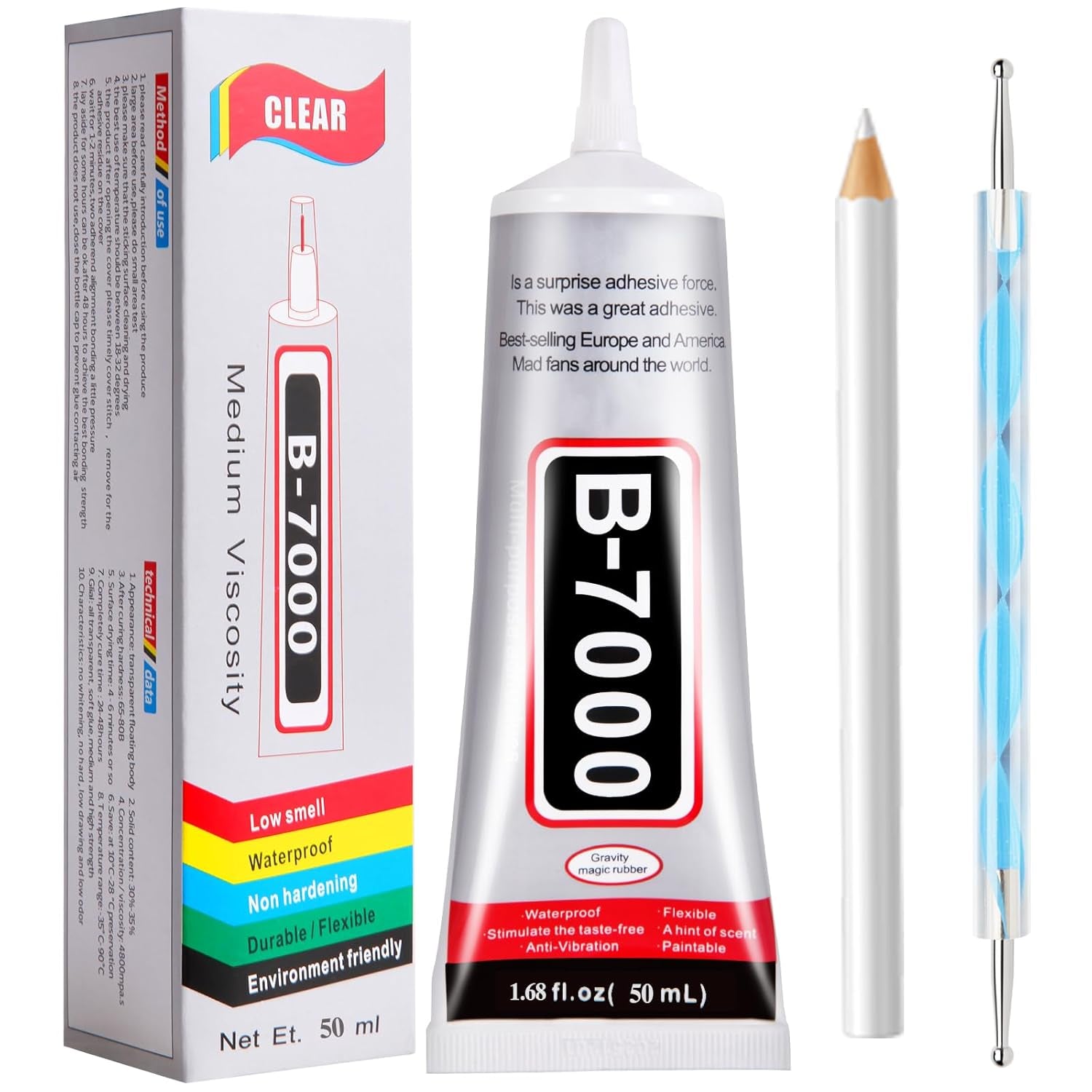 110 Ml B7000 Adhesive Rhinestones Glue for Crafts, B7000 Glue Clear Glue with Glue Spreaders and Dotting Pen Tool, Multipurpose Jewlery Glue for Fabric DIY Craft Makeup Shoes Jewelry Making Nail Art