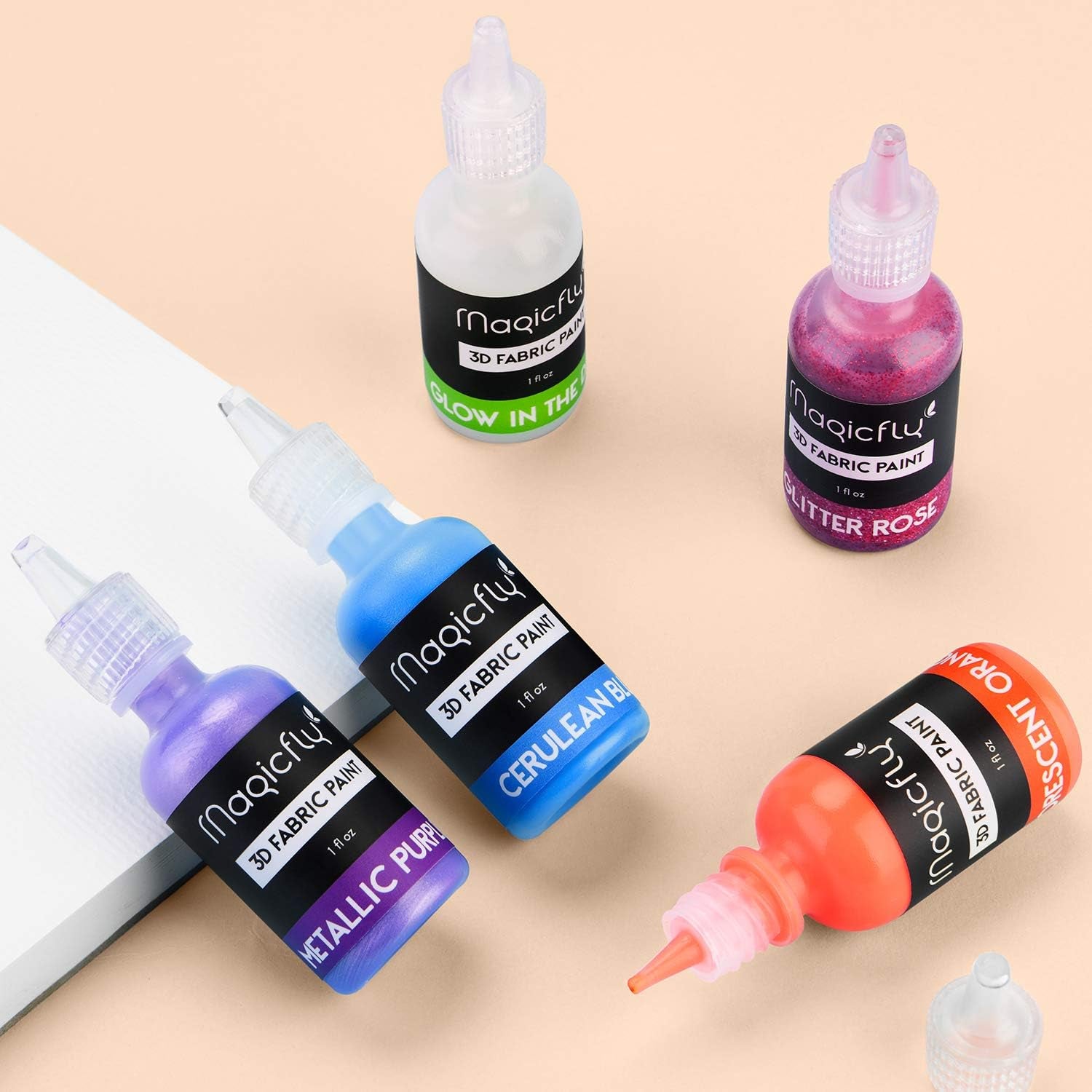 3D Fabric Paint,  40 Colors Permanent Textile Paint with 3 Brushes and Stencils, Permanent Fabric Paint with Fluorescent, Glow in the Dark, Glitter, Metallic Colors for Clothing, T-Shirt, Glas