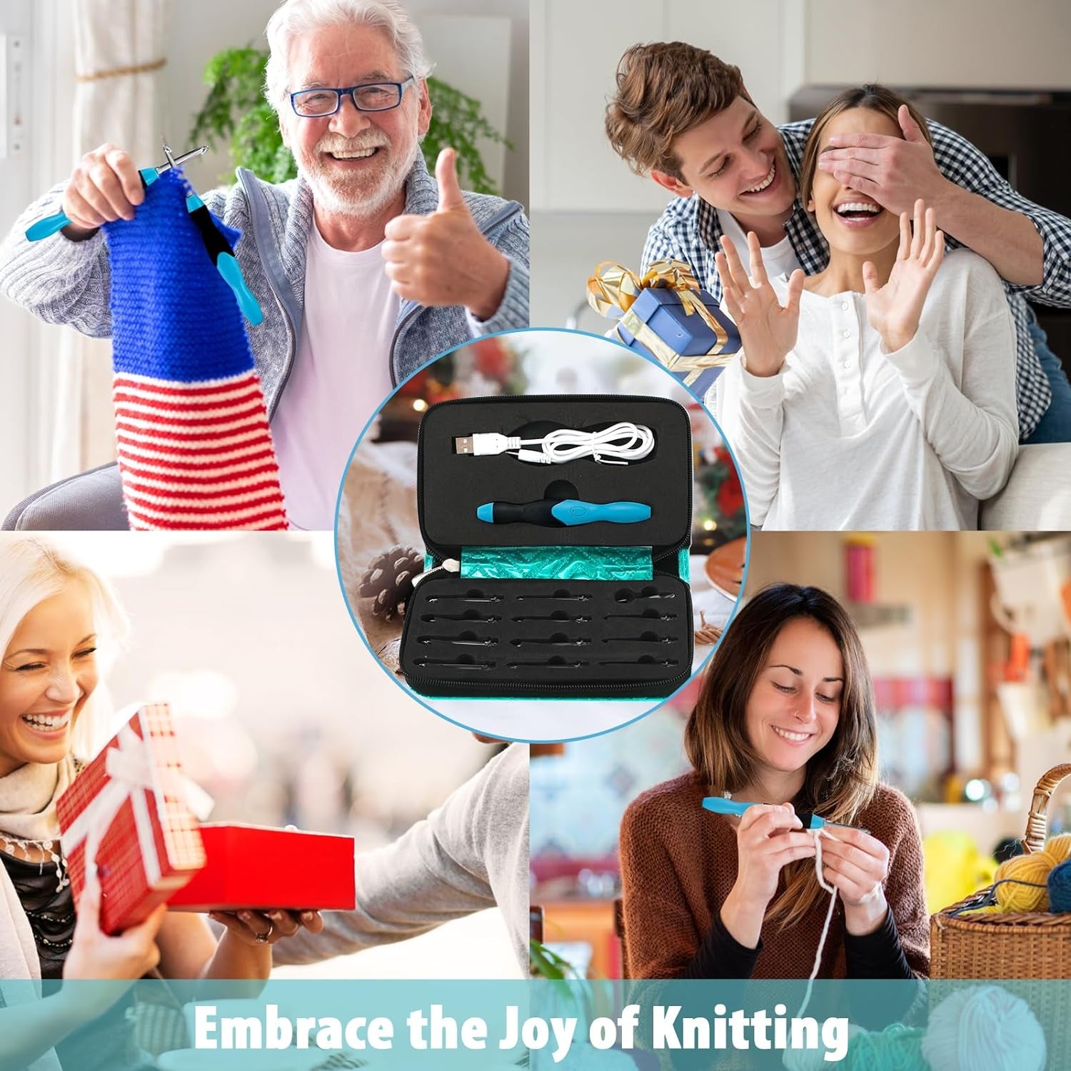 Light up Crochet Hooks - Crochet Kit for Beginners, Ergonomic Soft Grip, Rechargeable Light, 11 Interchangeable Heads - Ideal Crochet Set for Crocheting Yarn, Arthritic Hands, Crafting Delight