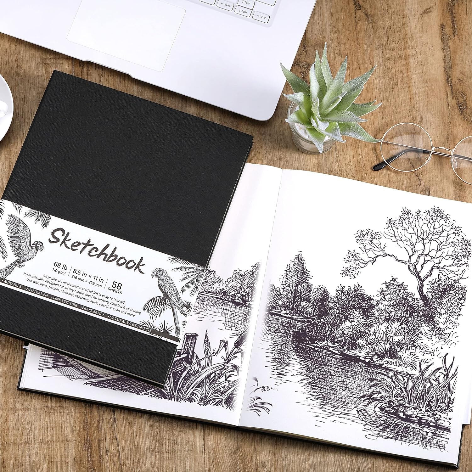 Sketchbook - Hardcover Sketch Pad, 8.5&quot; X 11&quot;, Durable Sketch Book for Professional Kids, Adults, Artists and Amateurs, 68 Lb/110 GSM, 58 Sheets, Use with Pens, Pencils, Sketching Stick