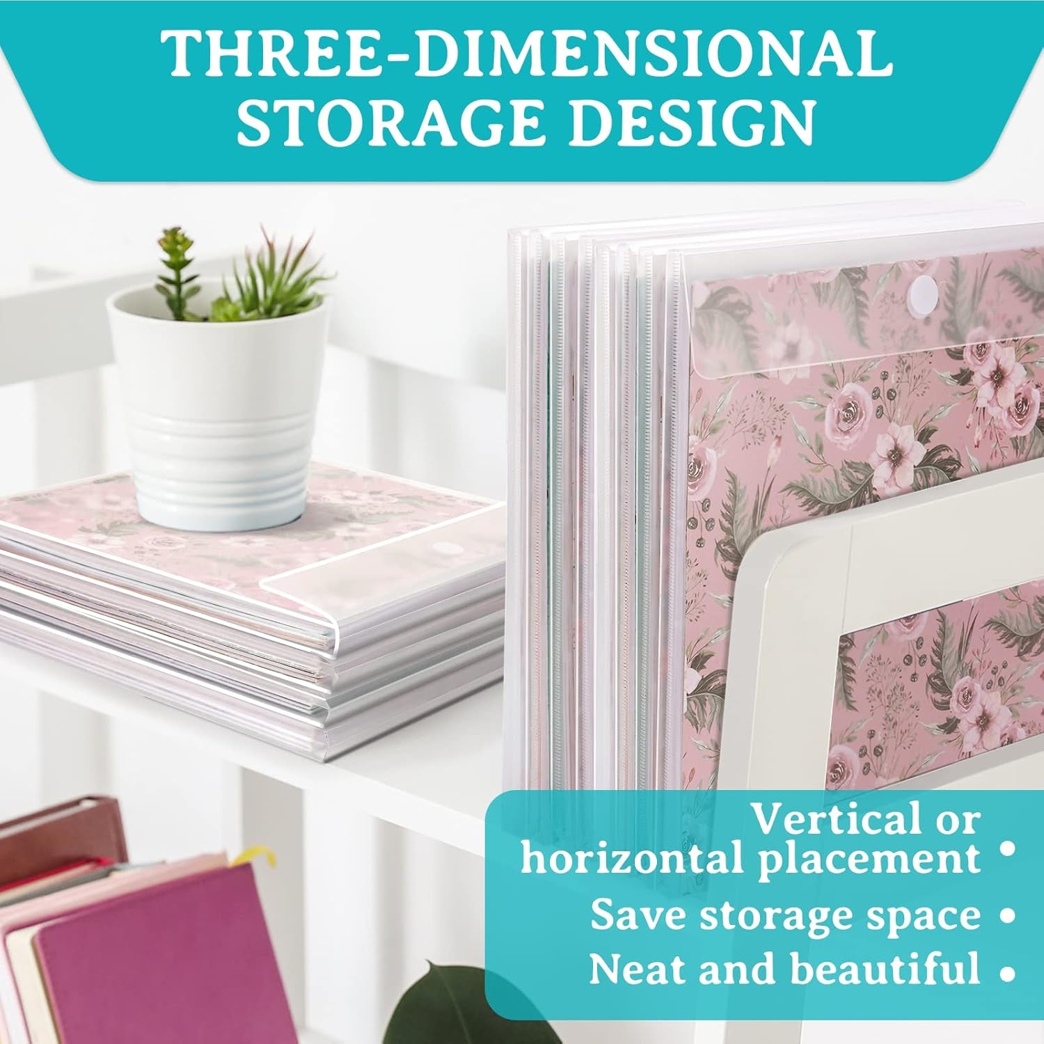 24 Pieces Scrapbook Paper Storage with Hook and Loop Closure, Plastic 12X12 Paper Storage Organizer with 30 Pieces Adhesive Stickers for Holding Scrapbook Paper, Vinyl Paper