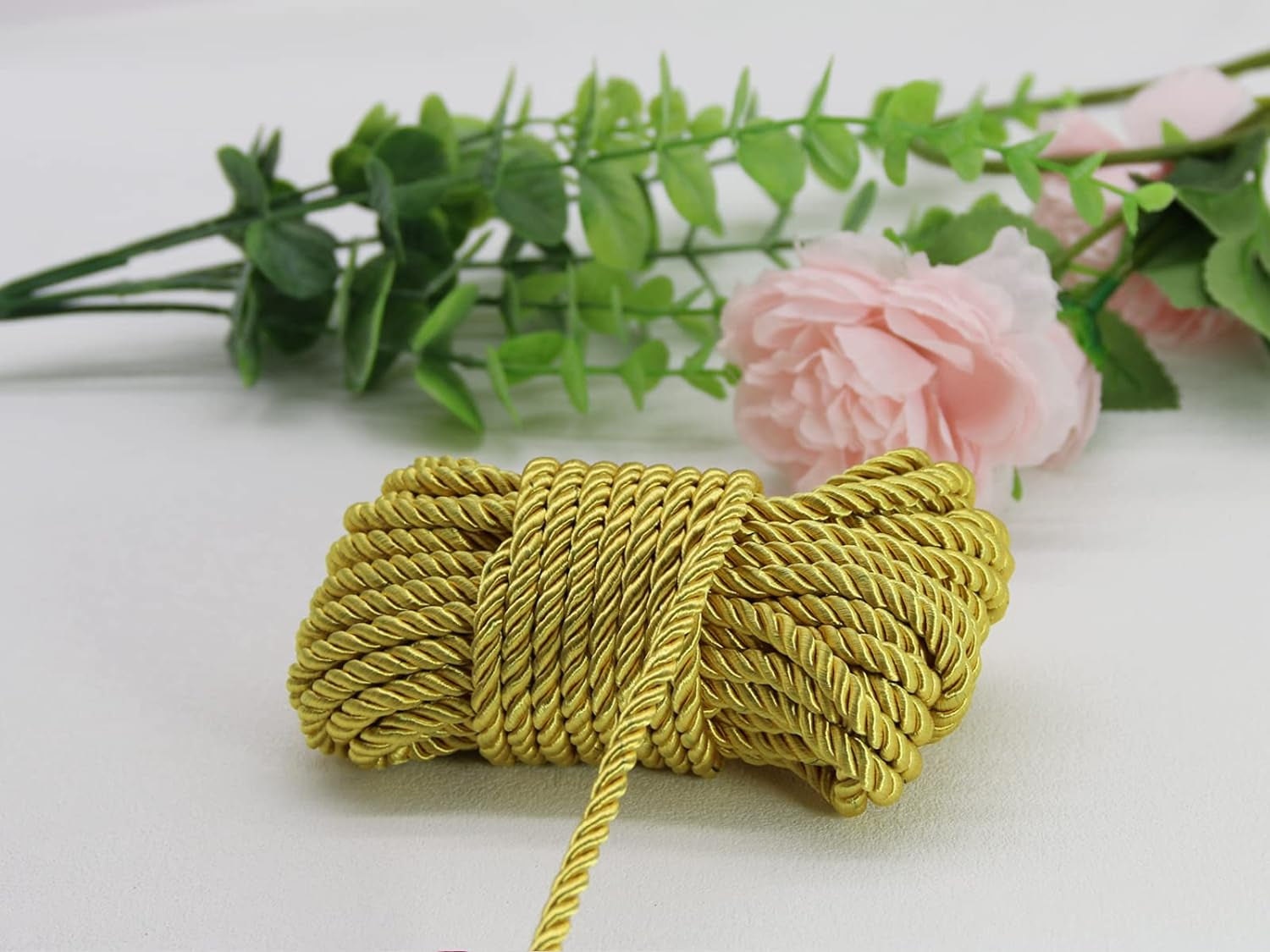 U Pick 10Yds 5Mm Decorative Twisted Satin Polyester Twine Cord Rope String Thread Shiny Cord Choker Thread (07:Yellow)