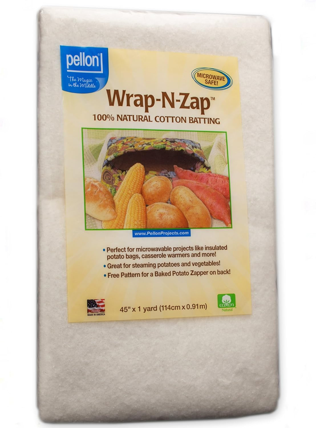 , Natural Wrap-N-Zap Cotton Quilt Batting, 45 by 36-Inch, 1 Pack