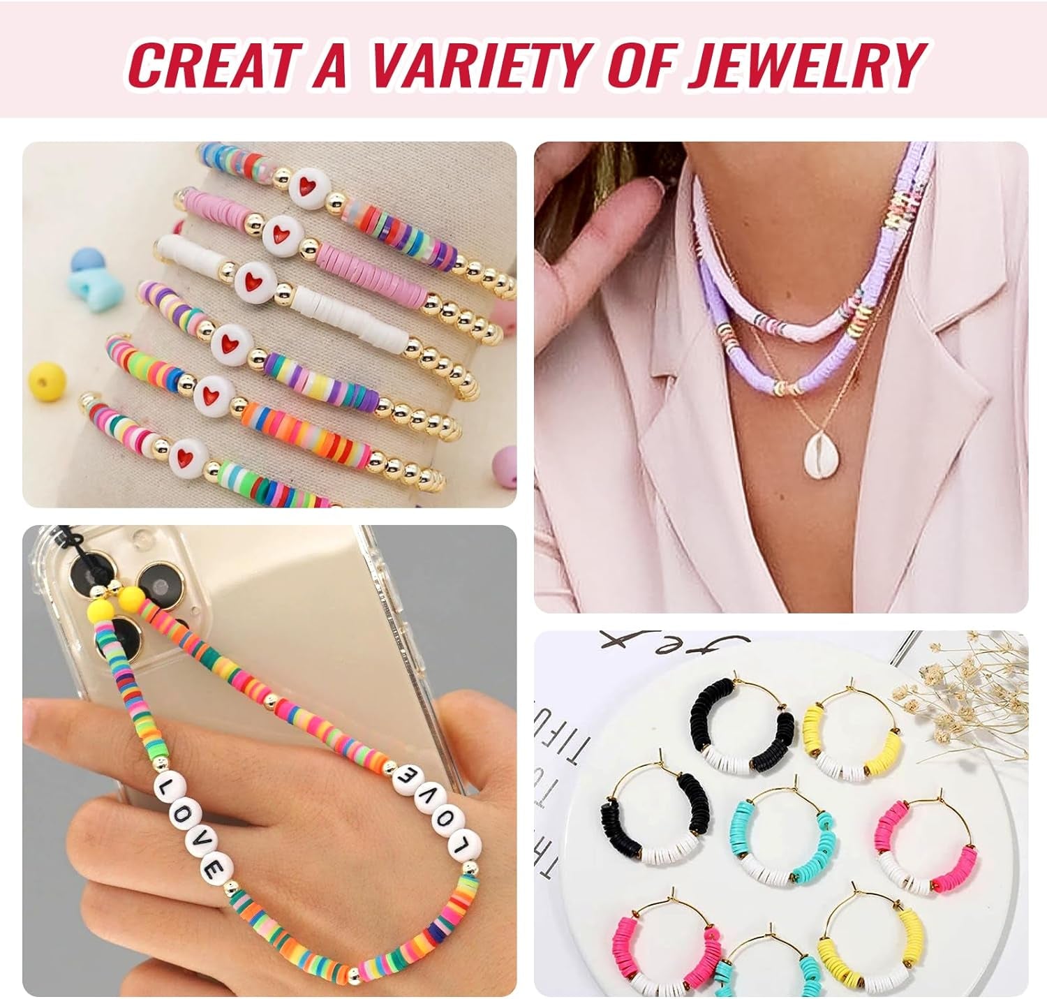 20,000 Pcs Clay Beads Bracelet Making Kit, 160 Colors Polymer Beads Spacer Heishi Beads, Jewelry Kit with Charms Elastic Strings, DIY Crafts Gift