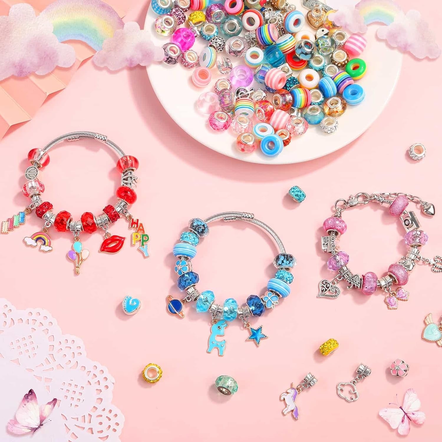 180 Pieces DIY Charm Bracelet Making Kit for Girls 8-12, Jewelry Making Kit for Girls with Bracelet Making Beads, Snake Chains for Girls Christmas Gift, Arts and Crafts