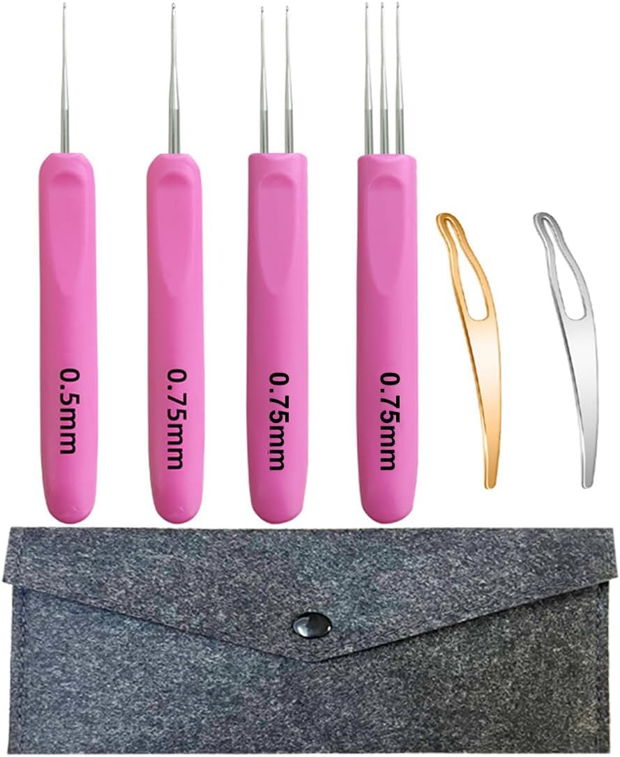 Dreadlock Crochet Hooks for Hair 0.5Mm,Locs Crochet Needle Dreads,Soft Ergonomic Handles Grip,2 Pieces Hair Interlocking Tool for Braid Craft (6 Crochet Hooks for Hair)