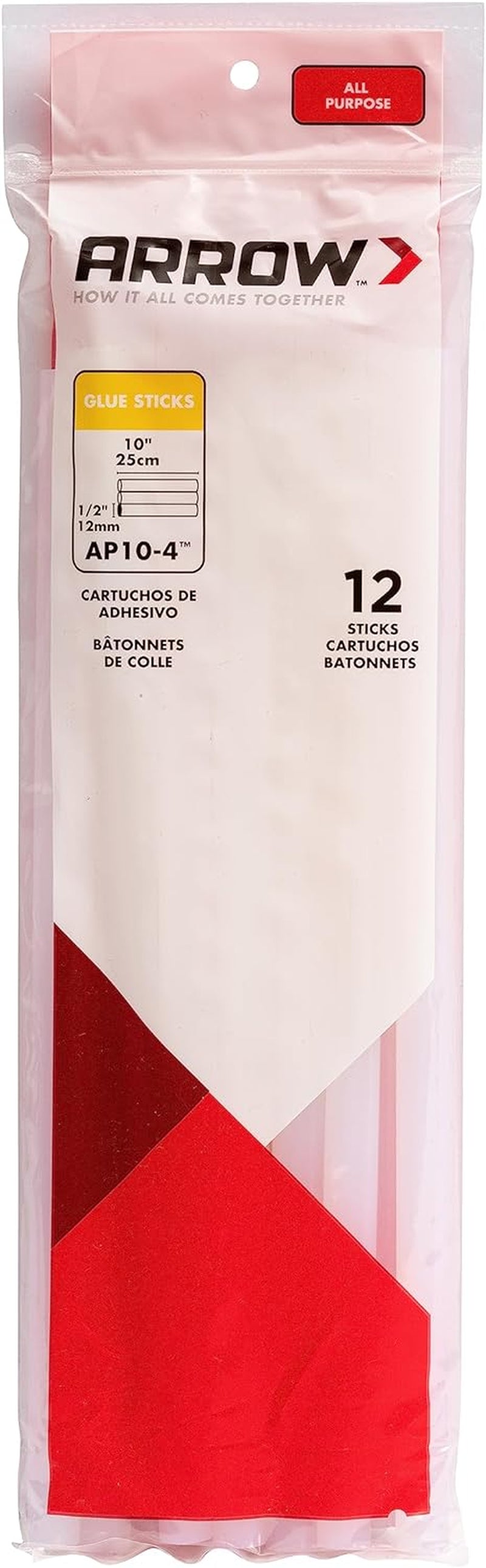 AP10-4 All Purpose Full Size Glue Sticks for Hot Glue Guns, Use for High Temp and Low Temp Crafting, Hobbies, and General Repair Projects, 10-Inch by 1/2-Inch, Clear, 12-Pack