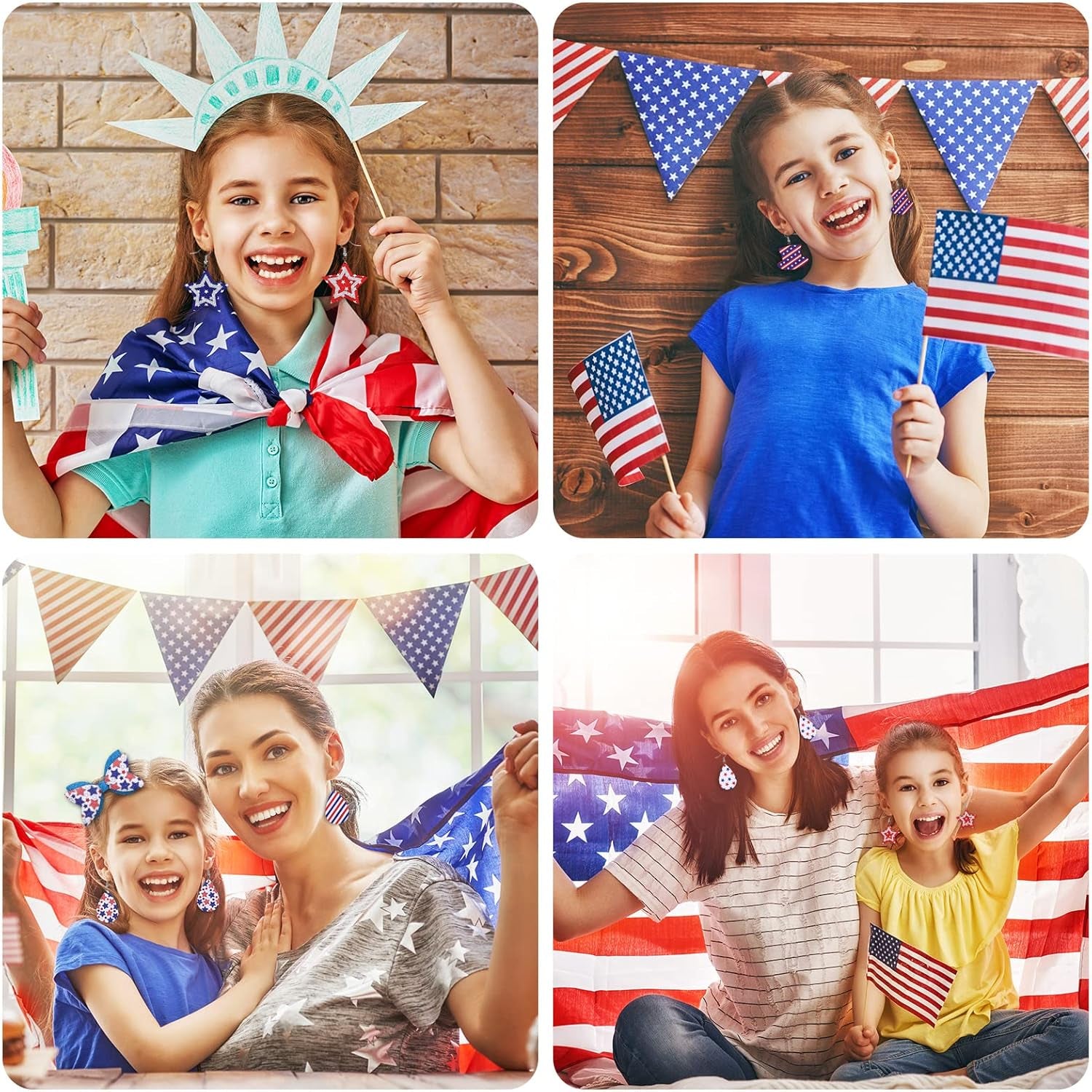 14Pcs 4Th of July Faux Leather Sheet Stars and Stripes Synthetic Leather Glitter Sequins Fabric Crafts for Patriotic Independence Day Earring Craft Bag Hair Bow DIY Gift Making, 8.3 X 6.3In