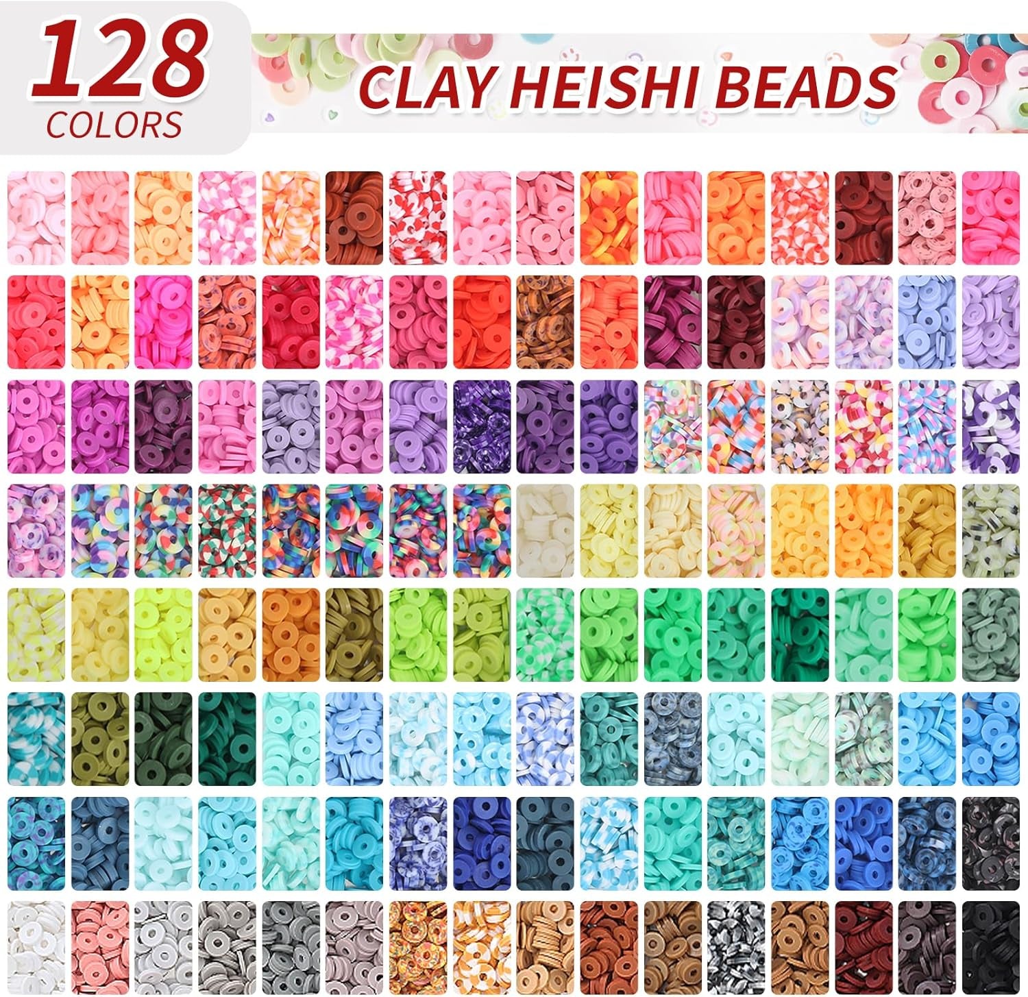 16860 Pcs Clay Beads Bracelet Making Kit, 128 Colors Polymer Beads Spacer Heishi Beads, Flat Preppy Beads for Jewelry Making Kit with Charms, DIY Crafts Gift