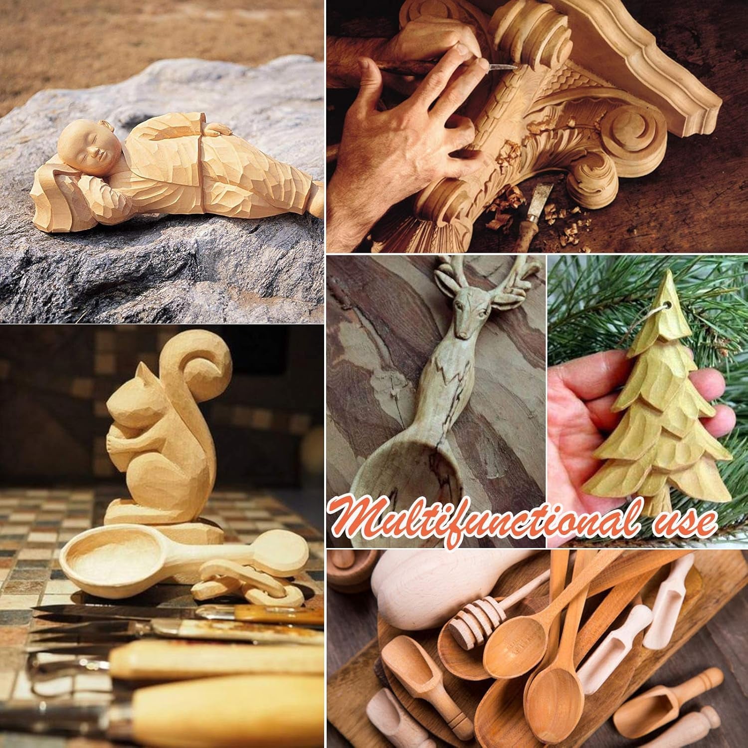 Wood Carving Tools Set 3Pcs Whittling Knife and 4Pcs K2 Carbon Steel Wood Carving Knife,Whittling Kit with 8Pcs Basswood Wood Blocks Gifts Set for Adults and Kids Beginners Wood Carving Kit Gifts