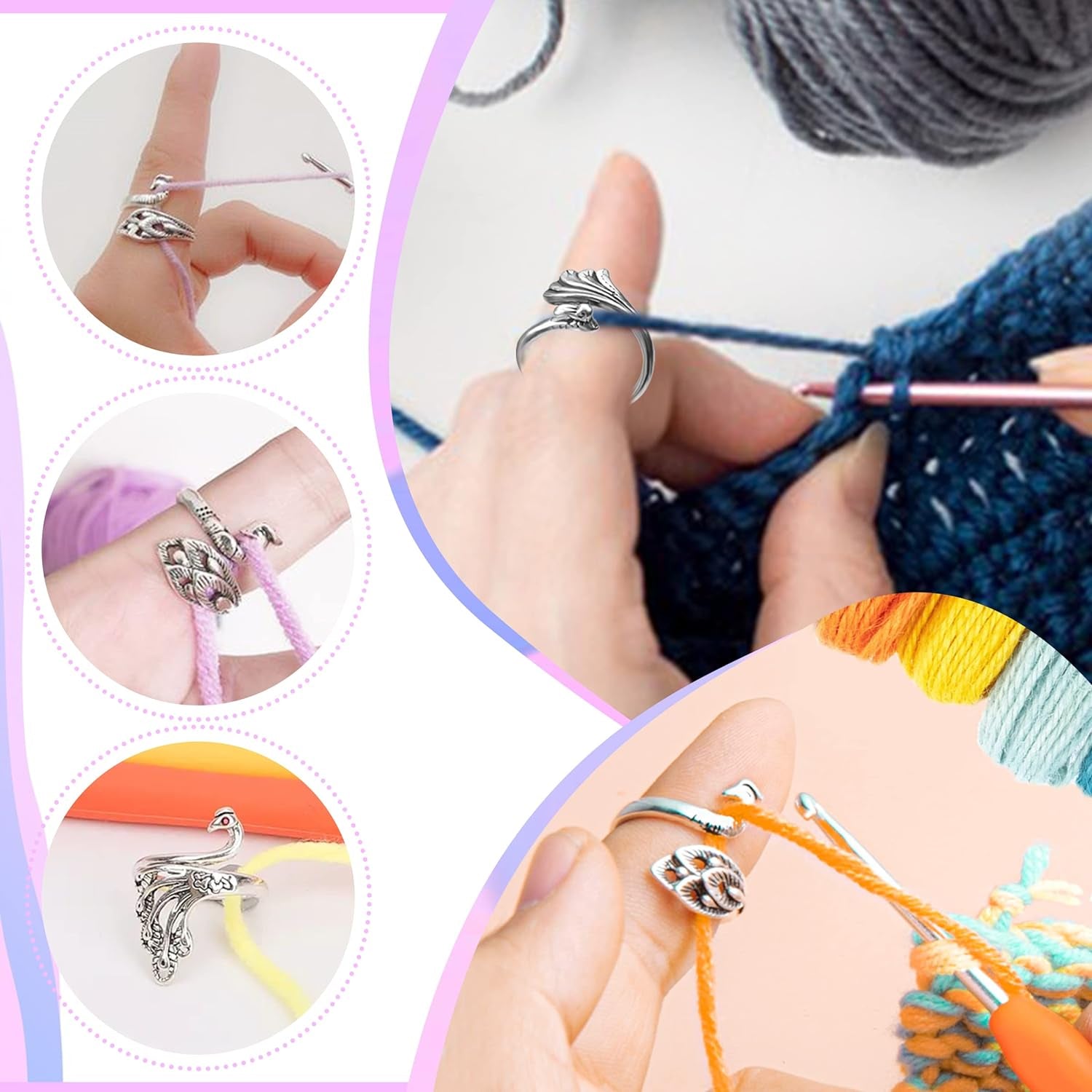 10 Pcs Crochet Rings Crochet Tension Rings for Finger Crocheting Knitting Adjustable Yarn Rings and 10 Pcs Stitch Marks with Plastic Box for DIY Craft