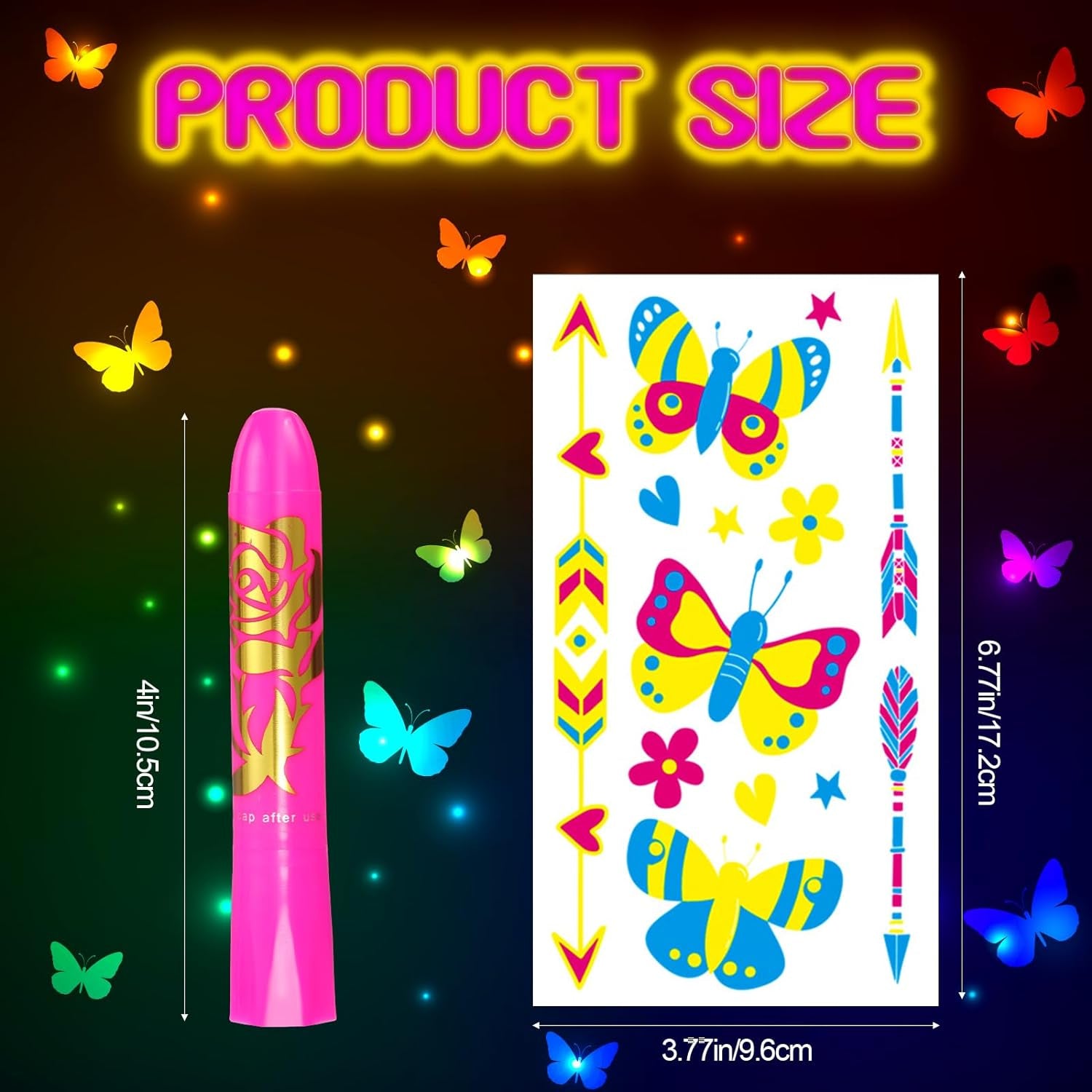 Glow in the Dark Party Supply 20 Sheet (Over 160 Pcs) Glow Temporary Tattoo Stickers,12 UV Neon Light Face Body Crayons Paint Kit for Kid Adult Masquerade Masks Mardi Gras Supplies Neon Favor