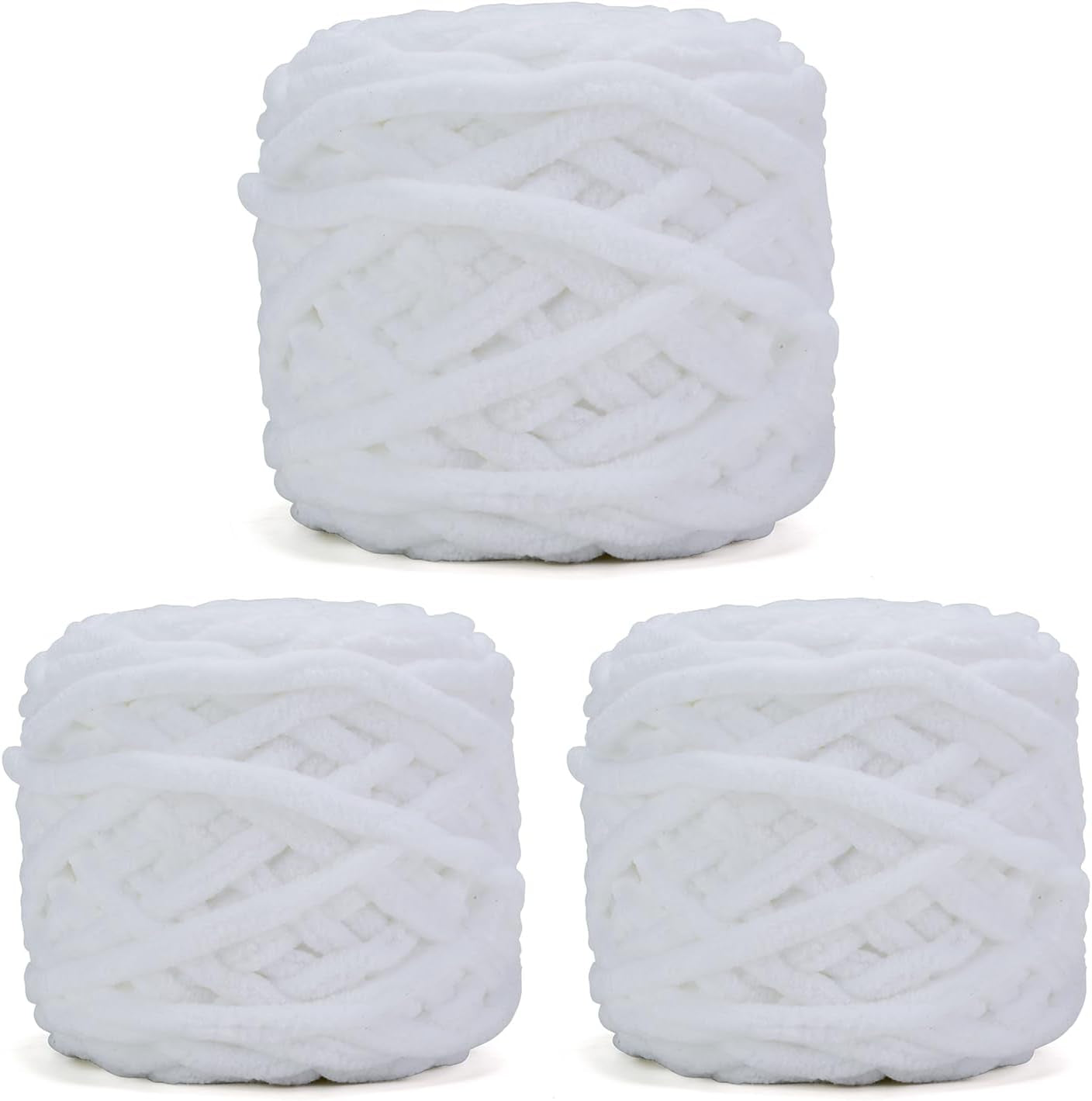 Blanket Yarn 3 Pack of 100G/3.5Oz - White Chenille Yarn 6 Super Bulky - Knitting, Crocheting &amp; Crafts Chunky Yarn