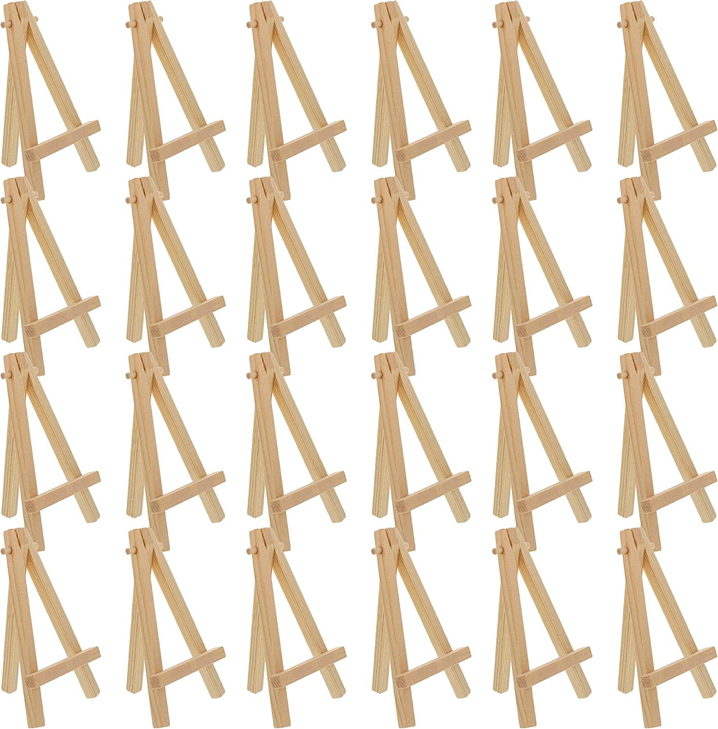 5" Mini Natural Wood Display Easel (Pack of 24), A-Frame Artist Painting Party Tripod Easel - Tabletop Holder Stand for Small Canvases, Kids Crafts, Business Cards, Signs, Photos, Gift