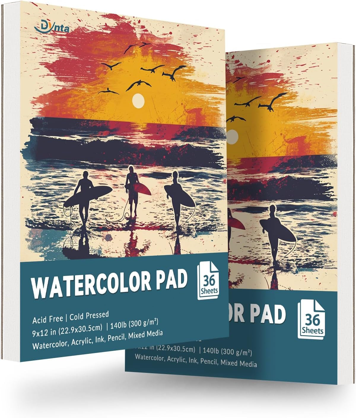 Watercolor Paper Pad 9X12 Inch, 140 Lb (300Gsm) 72 Sheets (2 Packs), Textured Painting Paper, Glued Binding - Ideal for Art, Drawing, Mixed Media, Artists, Students, Kids