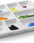 8-Well Ceramic Artist Paint Palette, Square Porcelain Watercolor Palette, White Ceramic Mixing Tray for Gouache Painting, Oil Painting, Acrylic Painting & Tempera Painting, 7"× 7"× 0.9"