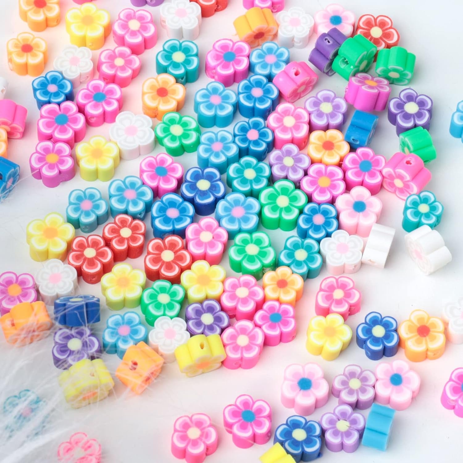 100 Pcs Flower Beads Colored Polymer Clay Beads for DIY Jewelry Bracelet Earring Necklace Craft Making Supplies