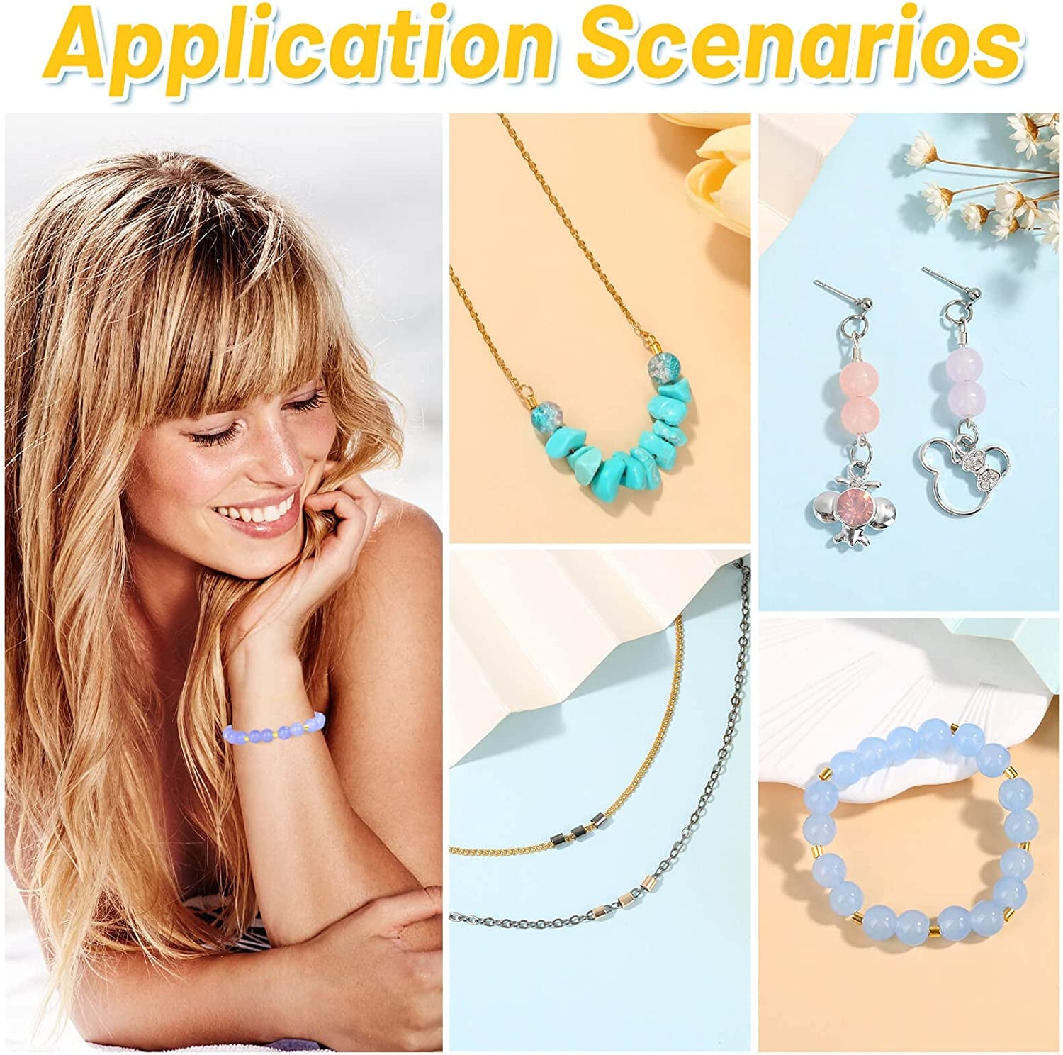 Crimping Beads for Jewelry Making, 2200 Pieces Crimp Tubes with Crimping Pliers for Earring Necklace Bracelet DIY Jewelry Making(3 Sizes, 4 Colors)