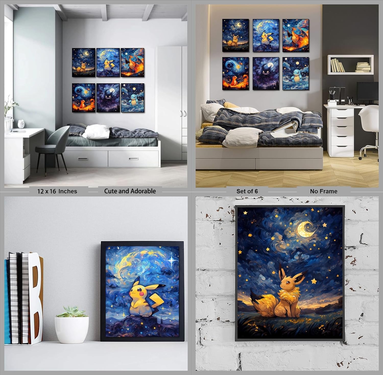 6 Pack Anime Diamond Painting Kits for Adults, Starry Night 5D DIY Full Drill Beginners Cartoon Diamond Art Kits for Anime Lovers Room Bedroom Living Room Bathroom Wall Decor 12X16 Inch