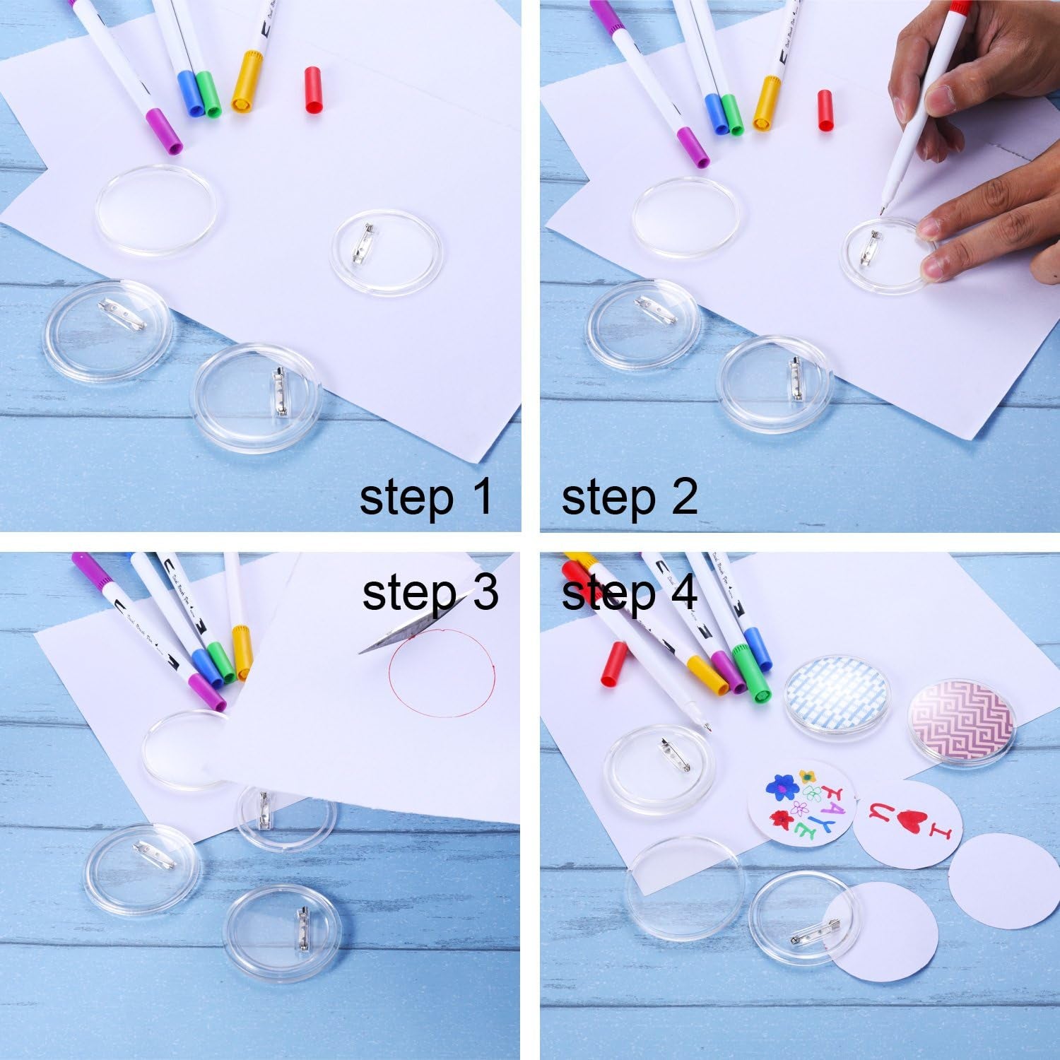 25 Sets 1.5 Inch Design a Button Clear Acrylic Button Badges Kit with Pins for DIY Crafts and Craft Activities (1.5 Inch)