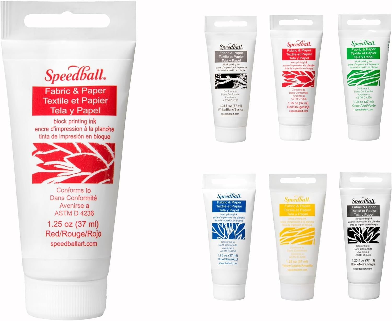 Fabric & Paper Block Printing Ink 6-Color Set, 1.25-Ounce X 6