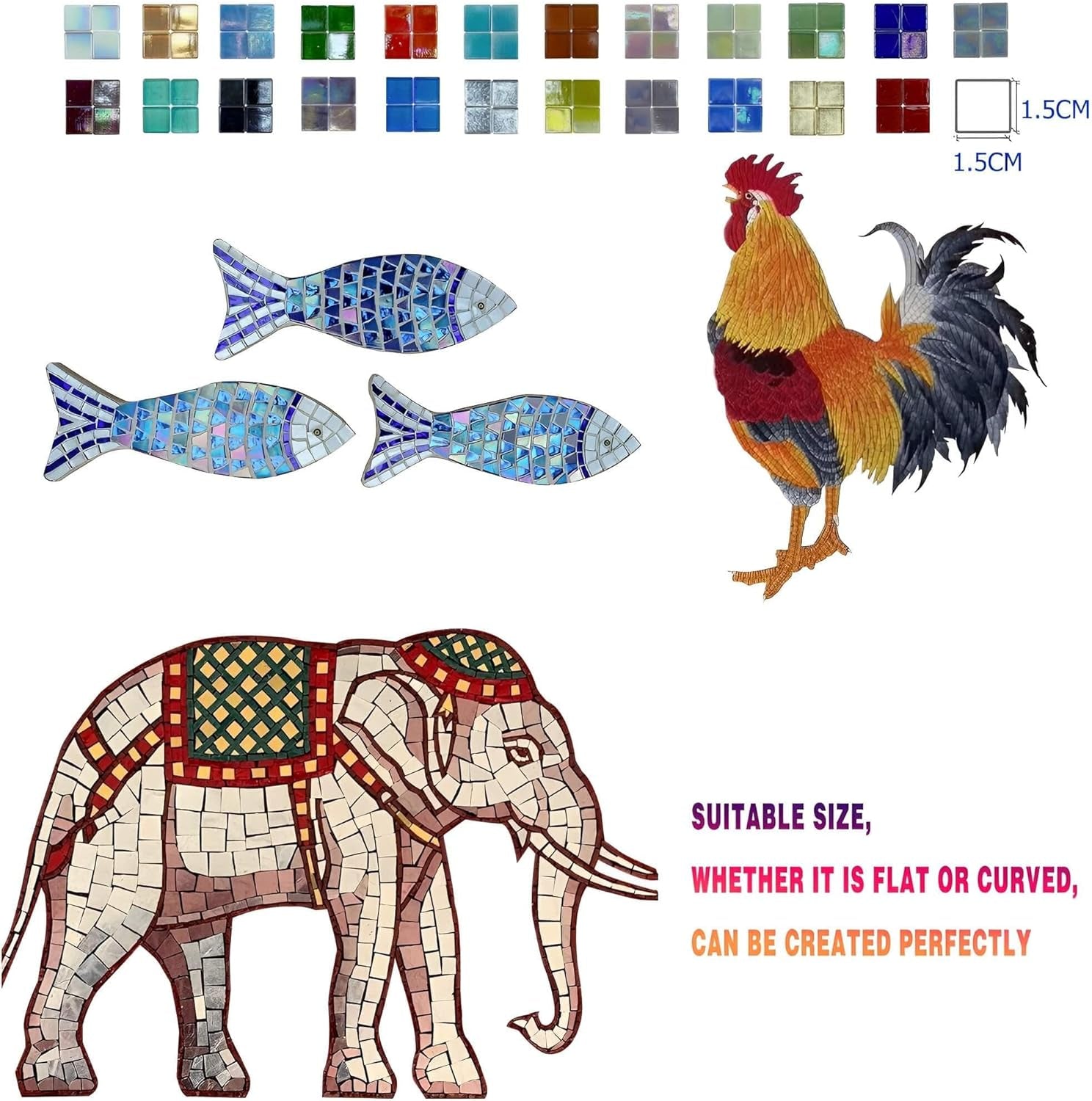 500G/1.1Lb 23 Colors Glass Mosaic Tiles,Perfect for Mosaic DIY Art Projects and Home Decoration,Glass Mosaic Pieces,Mosaic Making Supplies,Mosaic Puzzle Material (MULTCOLOUR)