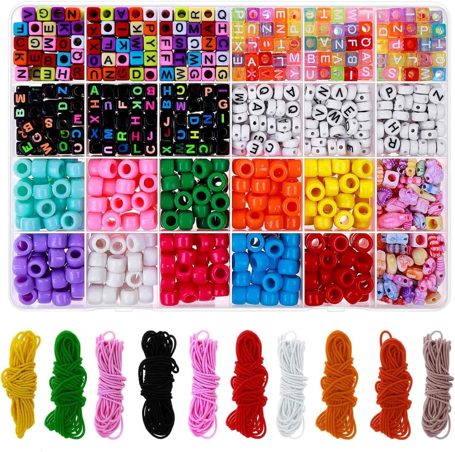 Bead Bracelet Making Kit,  Bead Friendship Bracelets Kit with Pony Beads Letter Beads Charm Beads and Elastic String for Bracelet and Jewelry Making Rainbow Colors
