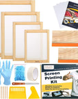 31 Pieces Screen Printing Starter Kit Include 4 Different Size of Wood Silk Screen Printing Frame with 110 Mesh, Squeegees, Inkjet Transparency Film, Ink Knife, Gloves and Mask Tape