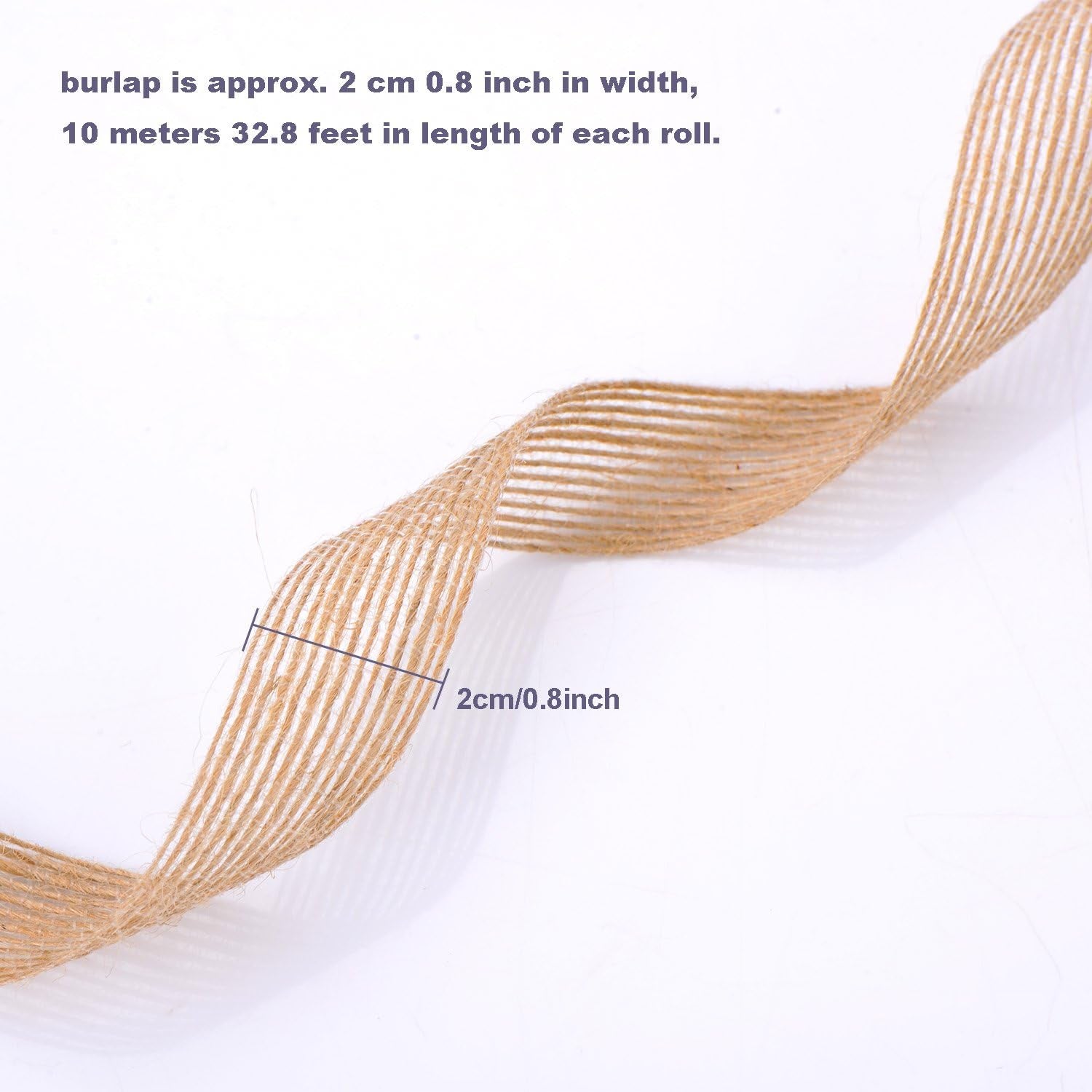 2 Rolls Natural Burlap Fabric Ribbon Wedding Events DIY Craft Ribbon Brown Rustic Ribbon for Floral Garland Scrapbook Wrapping Home Decor, 10 Meters Each Roll