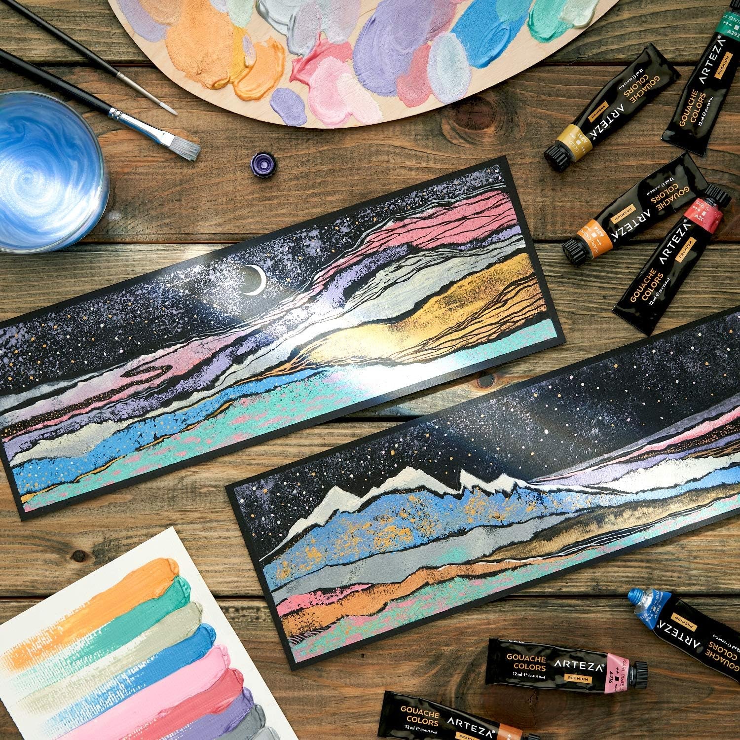 Metallic Gouache Paint, Set of 12, 12Ml/0.4 US Fl Oz Gouache Paint Tubes, Glitter Paint for Canvas and Paper