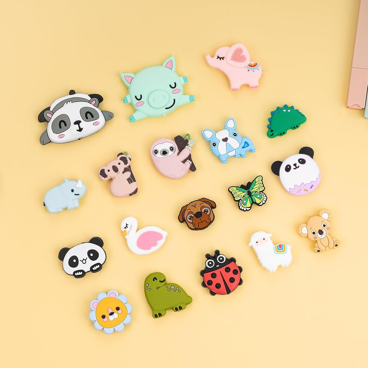 Silicone Focal Beads for Pens Characters Silicone Accessory Kit 18 Pcs Colorful round Silicone Beads for Keychain Making Bracelet Necklace Handmade Crafts (Animal)