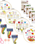 4 Pack Flower Embroidery Kit for Beginners with Pattern and Instructions, Cross Stitch Kits Include 2 Wooden Embroidery Hoops Color Threads Needlepoint Kit for Adults