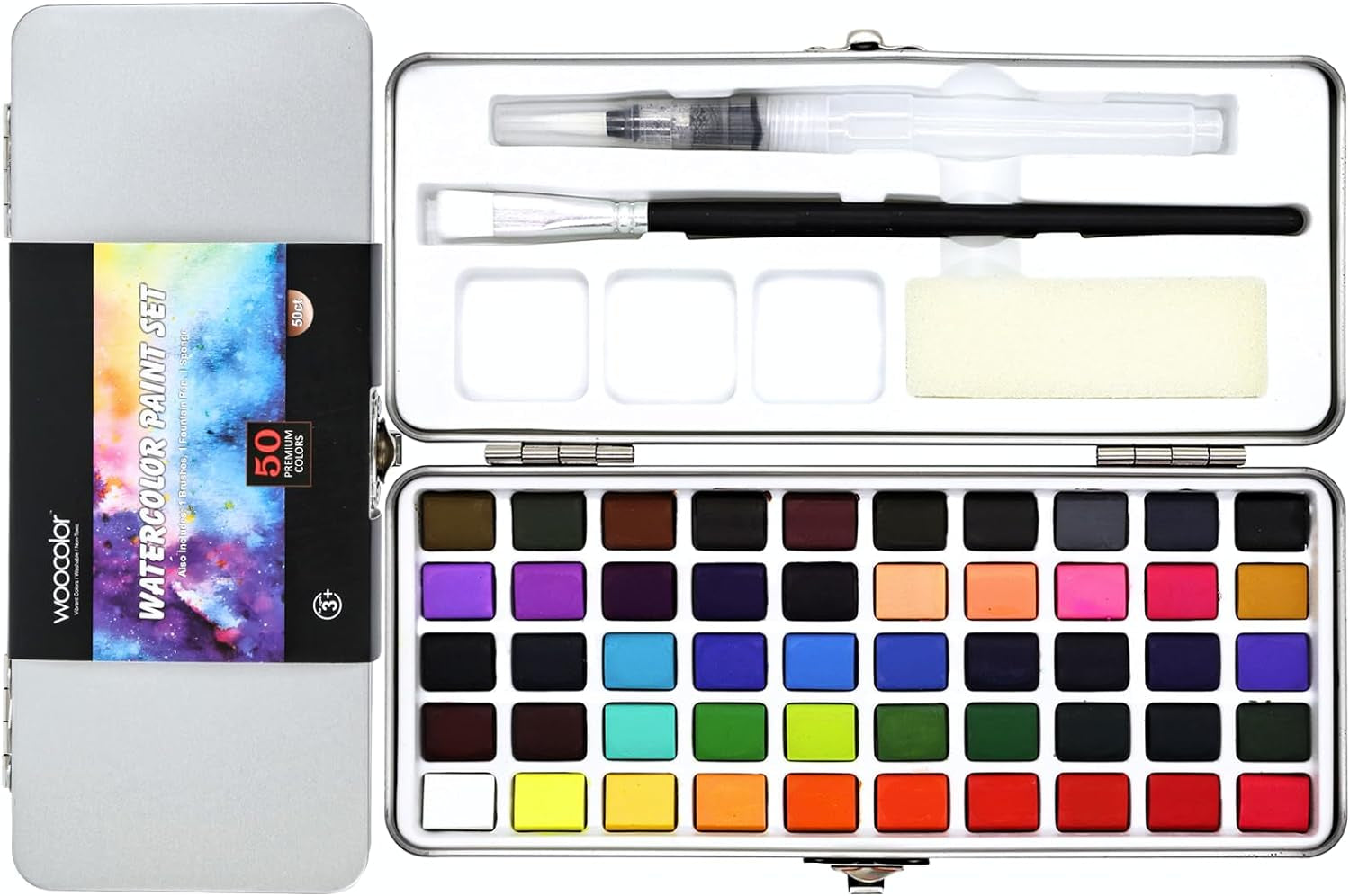 Watercolor Paint Set 50 Vivid Colors, Travel Watercolor Kits with Palette, Brush, Sponge, Ideal for Adults, Kids, Hobbyists, Paingting Lovers, Art Supplies