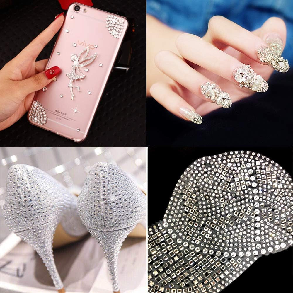 5040Pcs Clear Rhinestones for Crafts, Flatback White Nail Gems, Craft Glass Diamonds Stones with Tweezers and Picking Pen, SS6-SS20 Crystal