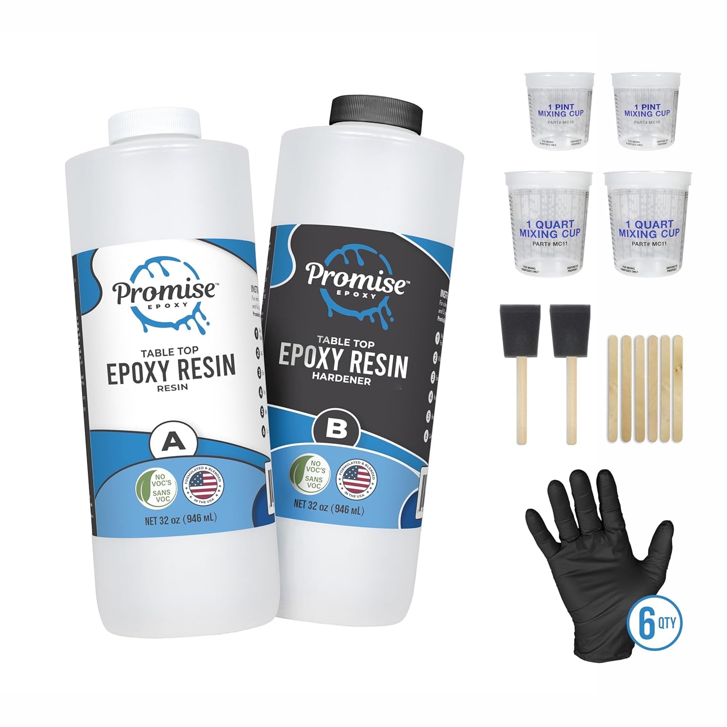 Table Top Epoxy Resin Kit That Self Levels, 32Oz High Gloss Craft Food Safe Epoxy Kit (16Oz Resin+16Oz Hardener) with Mixing Sticks and Cups, Best for DIY, Crafts, Beginners