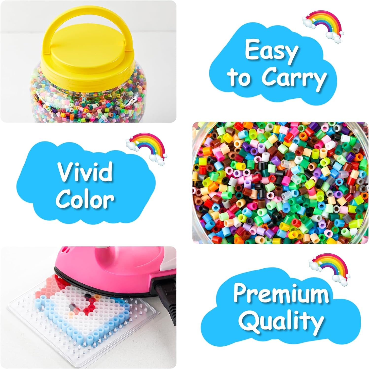 2 Buckets of Fuse Beads, 46,000 Pcs 5Mm Beads for Kids Crafts, 30 Colors Iron Beads with 6 Pegboards, 10 Ironing Paper, 20 Patterns, Gifts for Birthday Christmas, Multicolor Beads Refill Kit