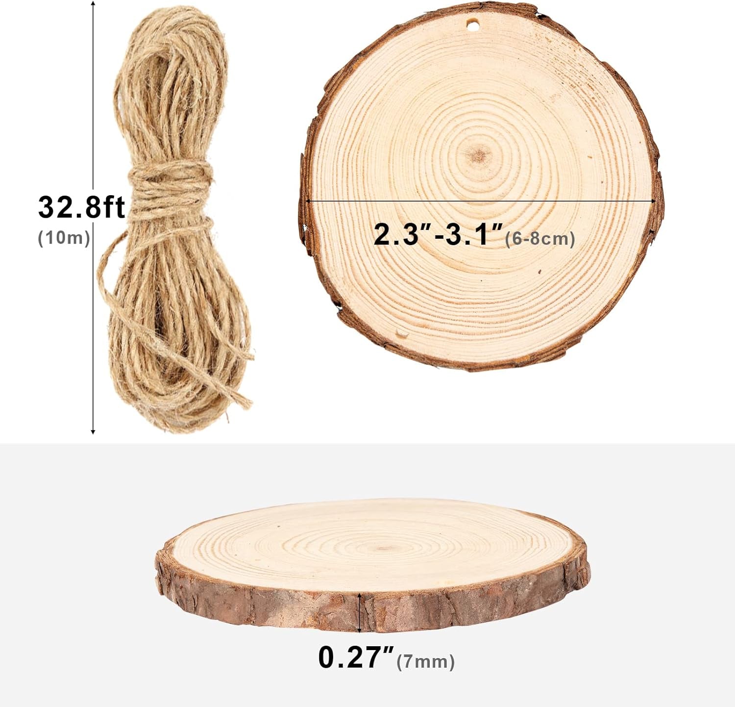 2.3-3.1 Inches Natural Wood Slices Set for Crafts - 25Pcs round Wood Discs with Pre-Drilled Hole for DIY Projects, Christmas Ornaments and Wedding Decoration