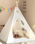 Teepee Tent for Kids with Carry Case, Natural Canvas Teepee Play Tent, Toys for Girls/Boys Indoor & Outdoor Playing (White Teepee Tent)