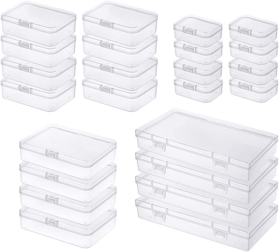 24 Pieces Mixed Sizes Rectangular Empty Mini Clear Plastic Organizer Storage Box Containers with Hinged Lids for Small Items and Other Craft Projects