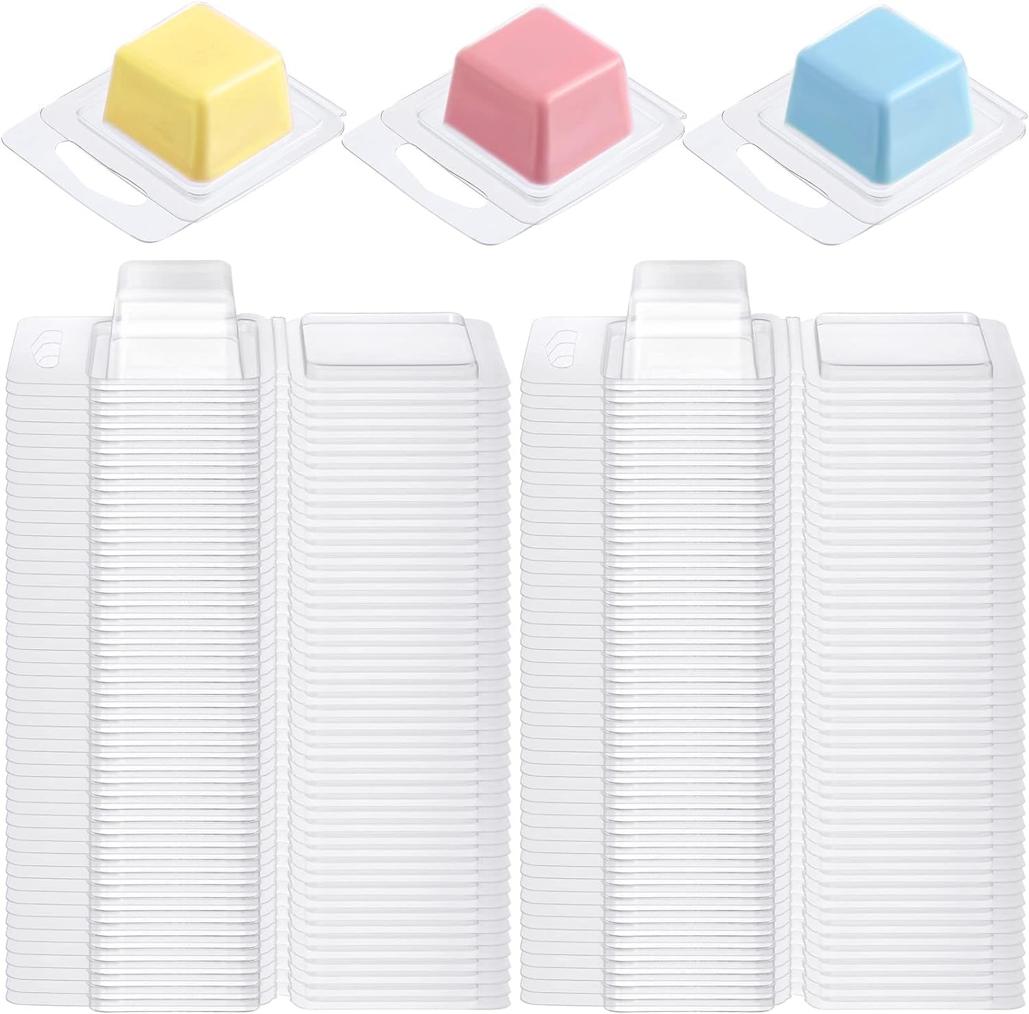 100 Pcs Wax Melt Molds Clear Empty Plastic Wax Melt Clamshells Container Molds PET Single Cube 1 Oz Candle Molds for DIY Chocolates Wax Melt Wickless Candles Soap Making