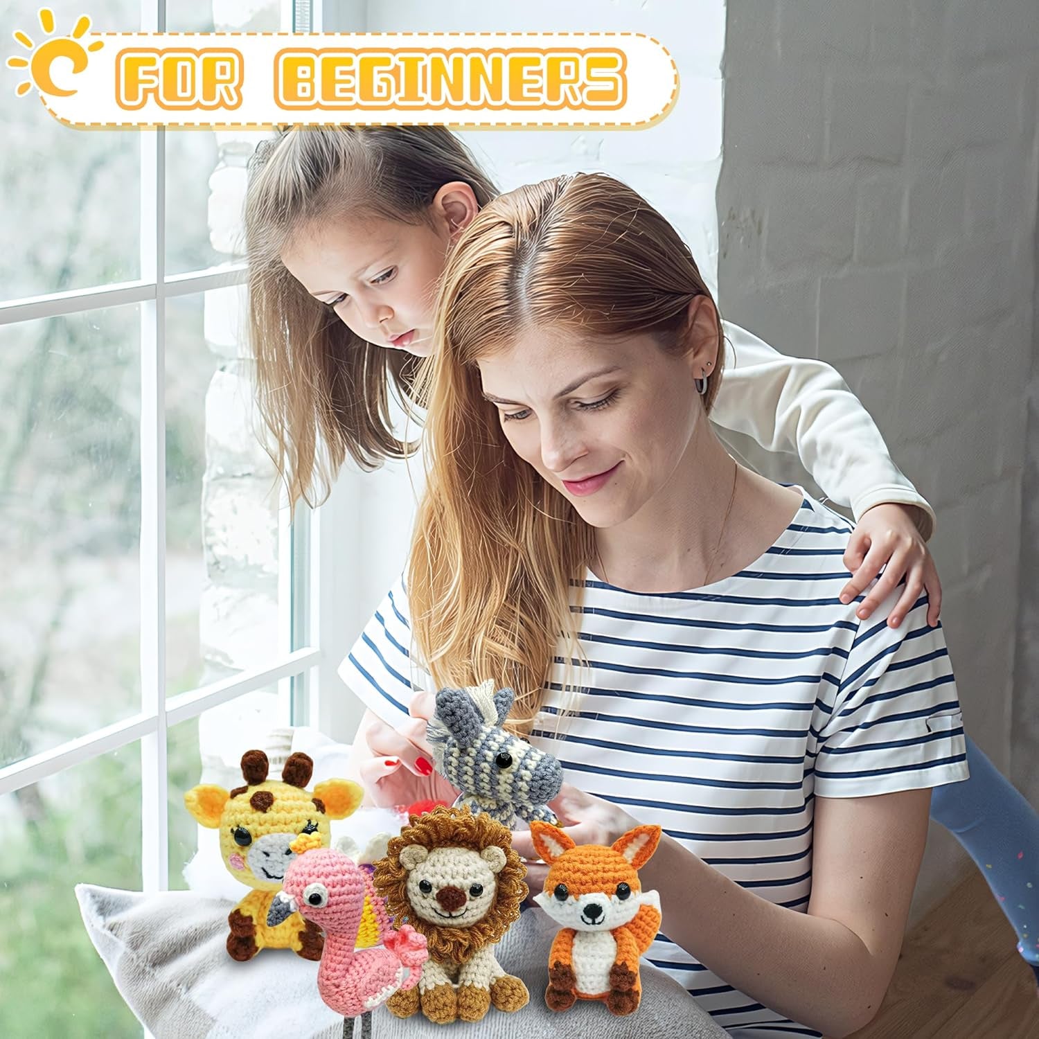 6Pcs Crochet Kit for Beginners, 2024 DIY Craft for Adults and Kids, Great Gift for Crochet Lovers, Crochet Animal Kits with Step by Step Videos,Yarn,Crochet Hook,Birthday Gift, Holiday Gift