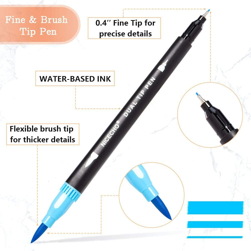 Art Markers Dual Brush Pens for Coloring, 60 Artist Colored Marker Set, Fine and Brush Tip Pen Art Supplier for Adult Coloring Books, Bullet Journaling, Drawing