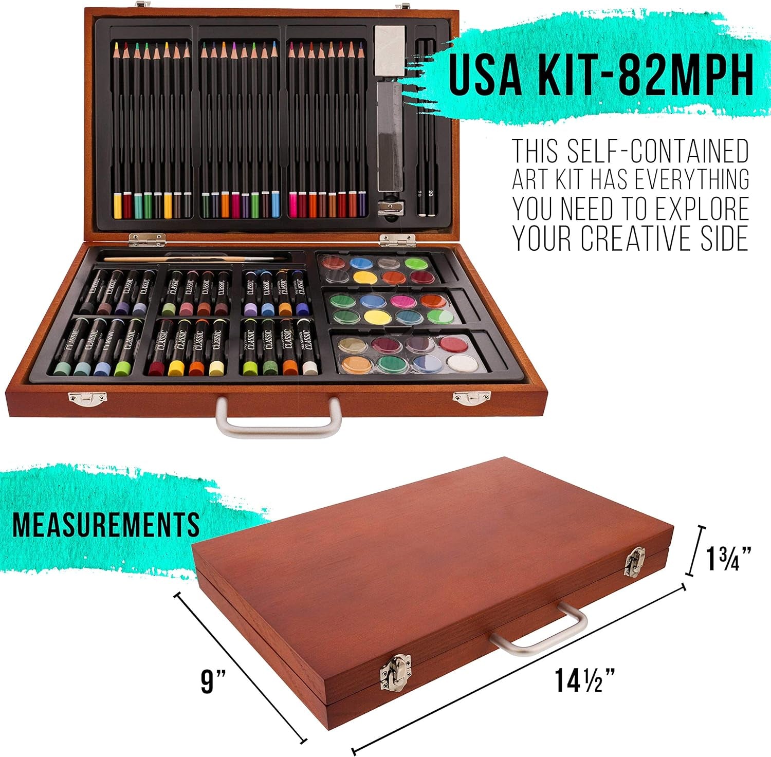 102-Piece Deluxe Wooden Art Supply Set - 24 Watercolors, 17 Brushes, 24 Colored Pencils, Sketch Pads