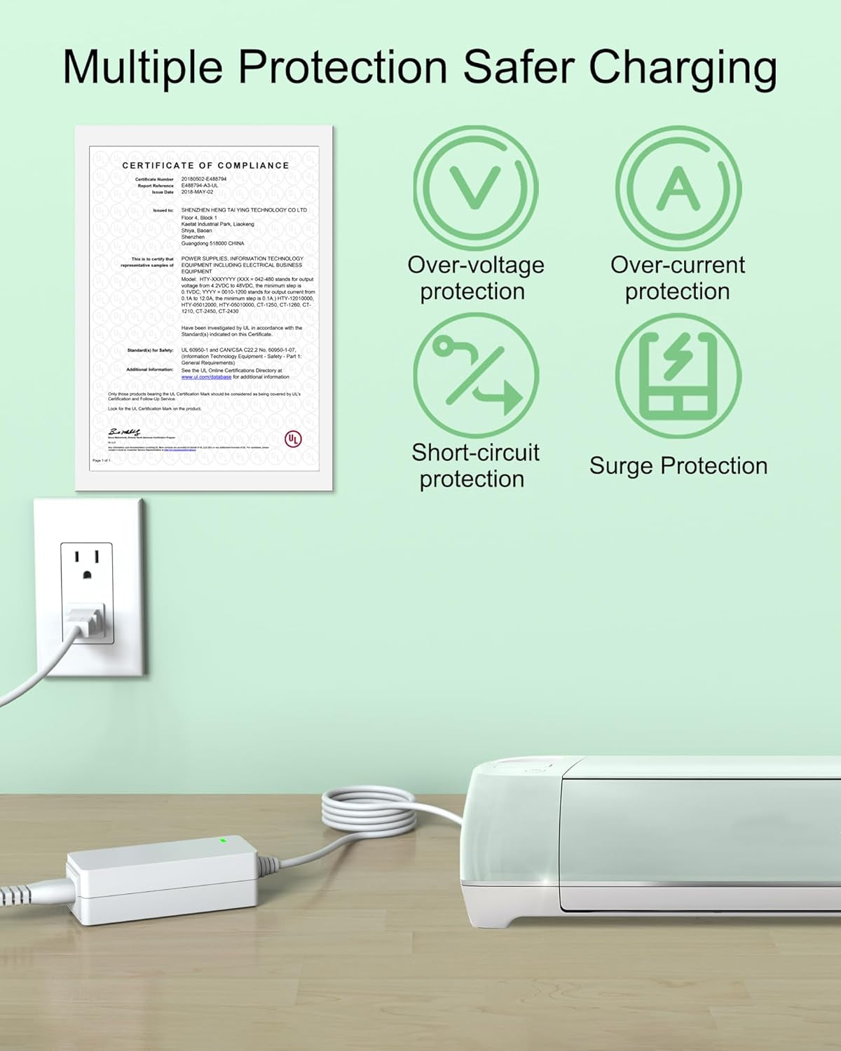Power Cord for Cricut Explore Air 2/Expression 2/Maker/Explore/Explore Air/Explore One/Create/Cake/Mini/Original Replacement for Cricut Maker KSAH1800250T1M2 Cutting 18V Charger Power Supply (White)