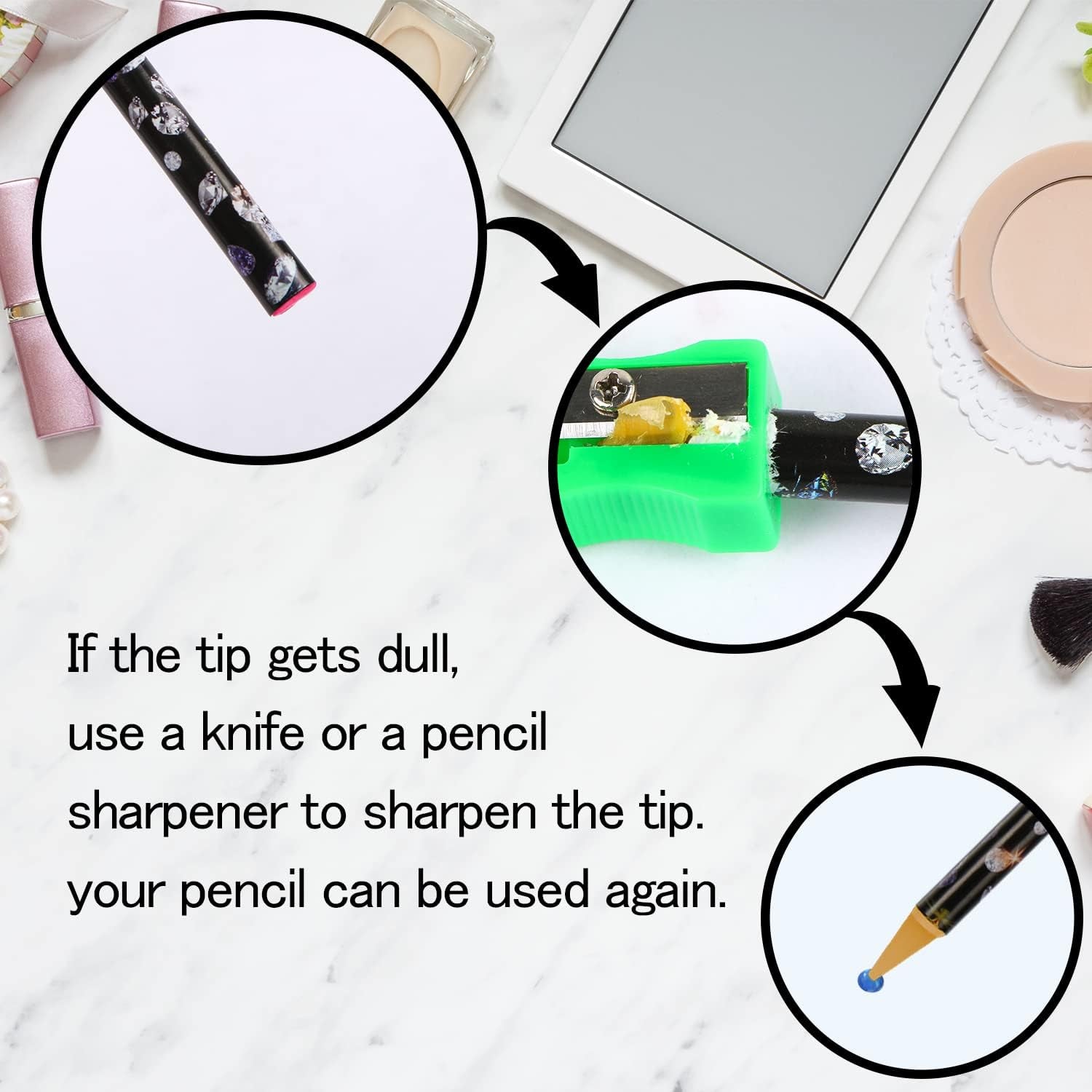 9 Pcs Diamond Painting Pen Rhinestone Picker Pencil Set Self Adhesive Nail Dotting Wax Pen with Pencil Sharpener Resin Point Drill Pens 5D Crystal Gem Pick up Tools DIY Nail Art Accessories