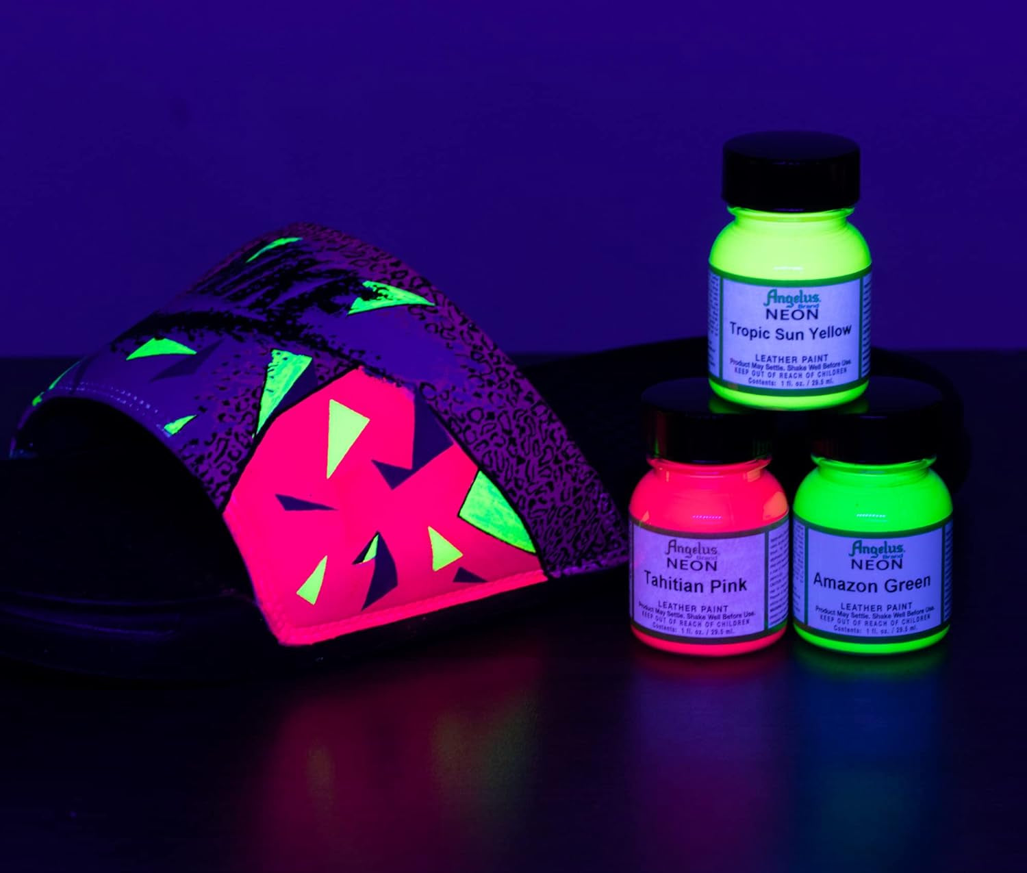 Neon Leather Paint 1Oz 12 Color Set Kit for Sneakers, Shoes Boots, Jackets, Shirts, Cups, & More- Made in USA