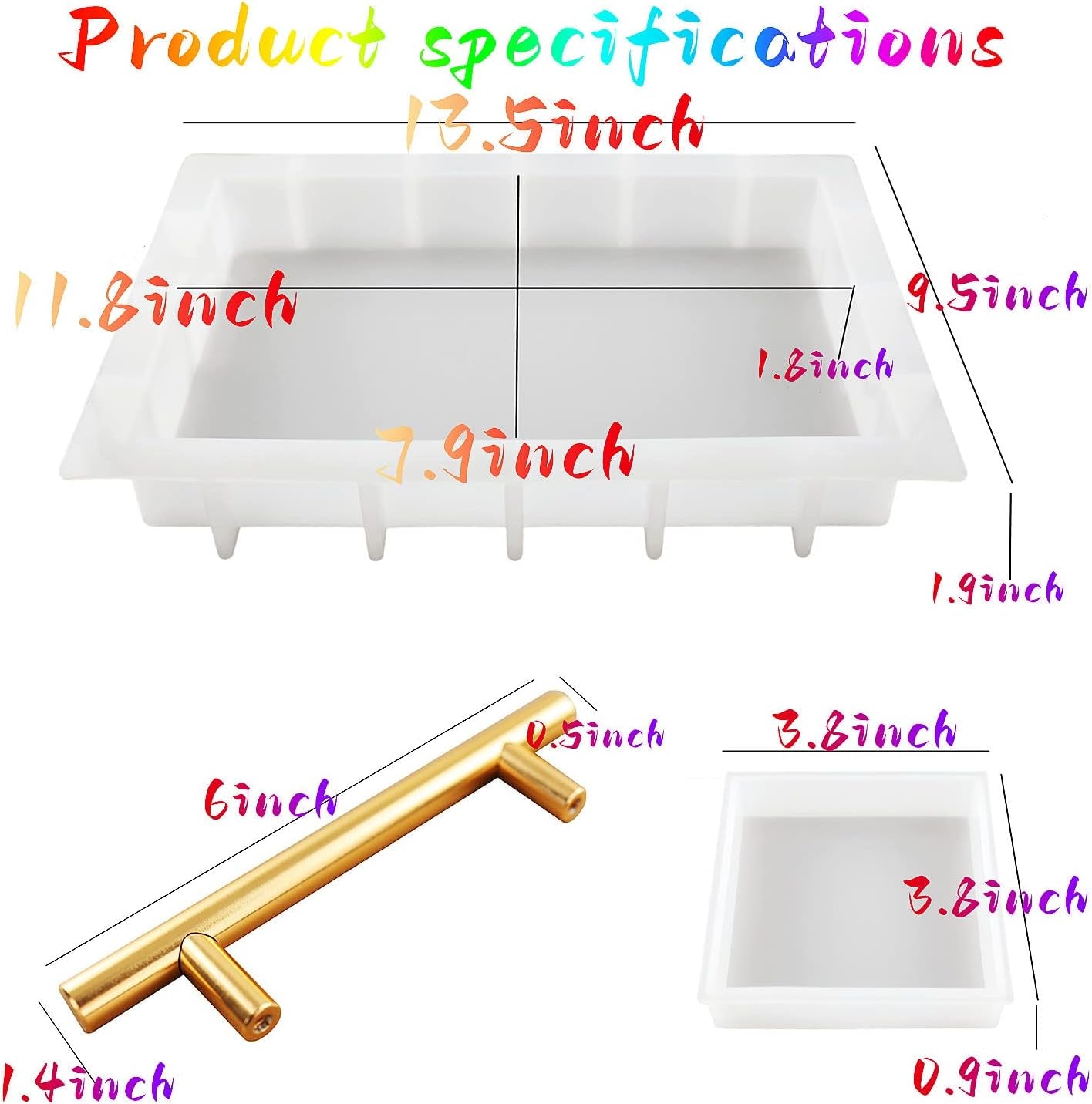 Large Silicone Tray Molds for Resin, 13.5"X9.5" Deep Rectangle Epoxy Tray Molds and 4Pcs Square Coaster Molds for Resin Table Mold Casting, Resin Tray Kit for DIY Art Home Decoration