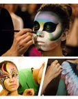 Professional Face Paint Makeup Split Cake Palette 12 × 10Gm Water Actived, Non-Toxic One Stroke Rainbow Body & Face Painting Kit with 5 Stencils, 3 Brushes for Kids Adults