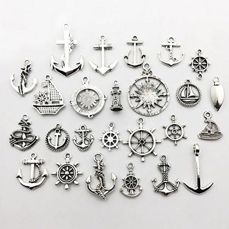 Nautical Charm Collection-50 Pcs Craft Supplies Nautical Ship Wheel Anchor Lig Charms Pendants for Crafting, Jewelry Findings Making Accessory for DIY Necklace Bracelet (M066)